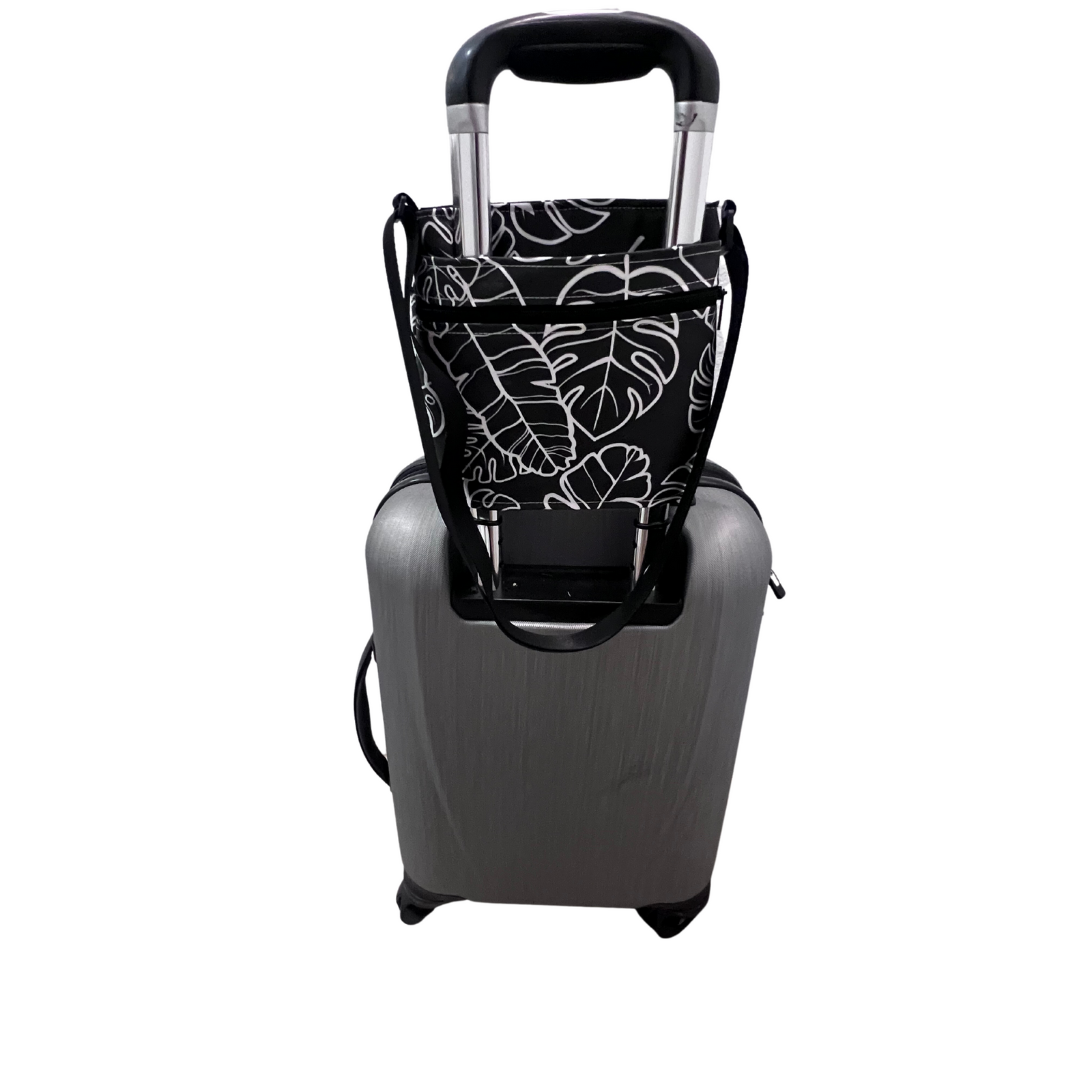 Deluxe Sky Water bottle crossbody sling with Trolley sleeve-Na Lau Aloha Black with Beige leaves