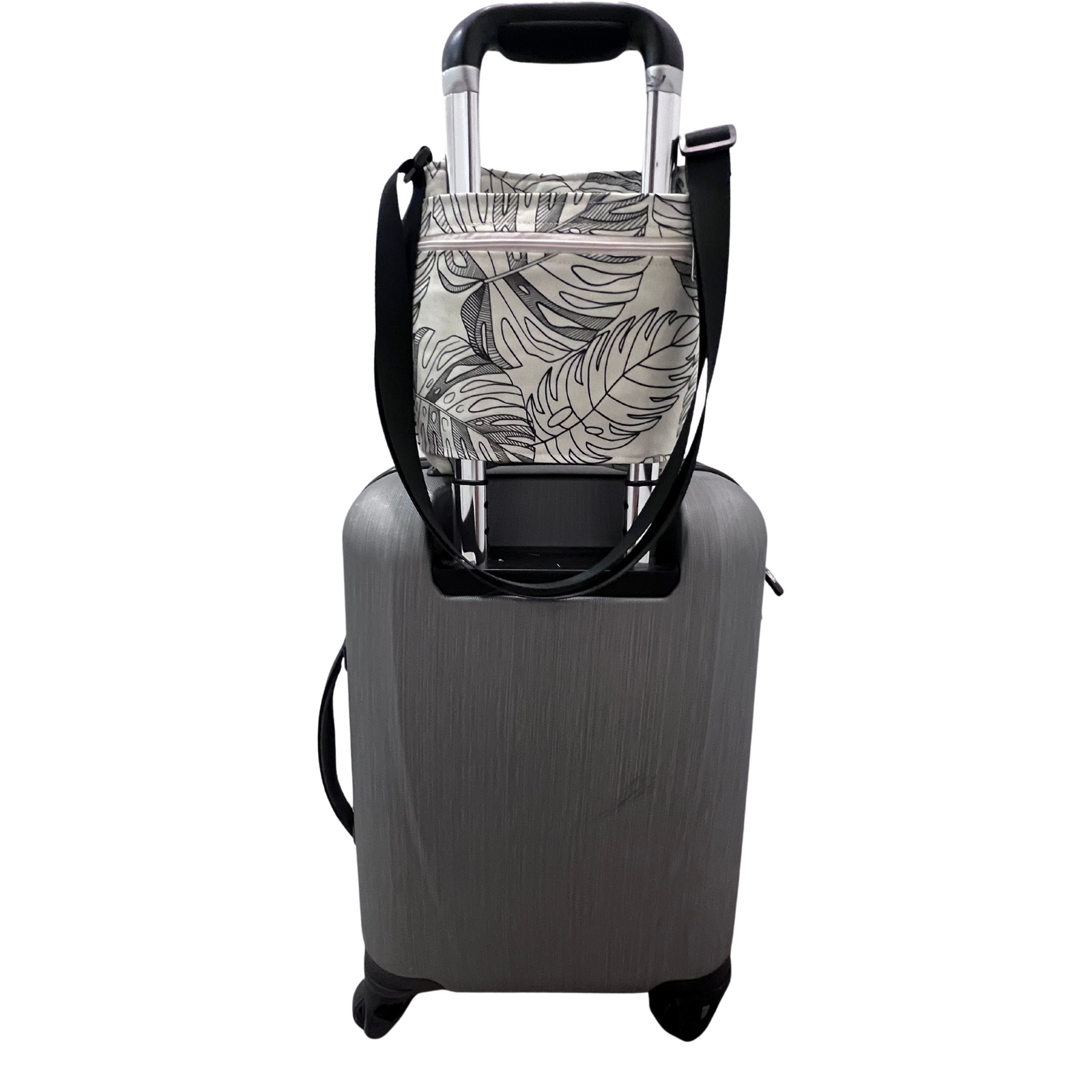 Deluxe Sky Water bottle crossbody sling with Trolley sleeve-Large Monstera Scattered