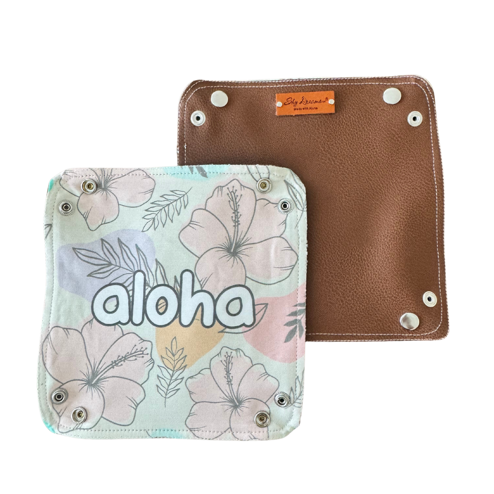 Travel Valet with Brown Vegan leather-Hibiscus Aloha