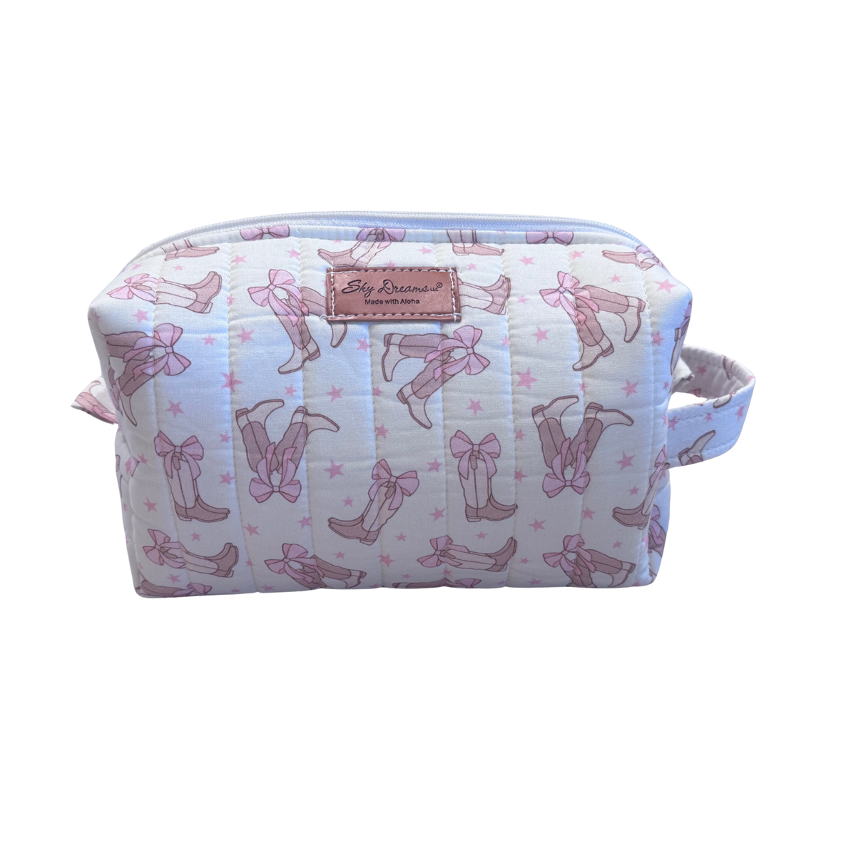 Cosmetic + Toiletry Bag - Quilted Pink Boots and Bows