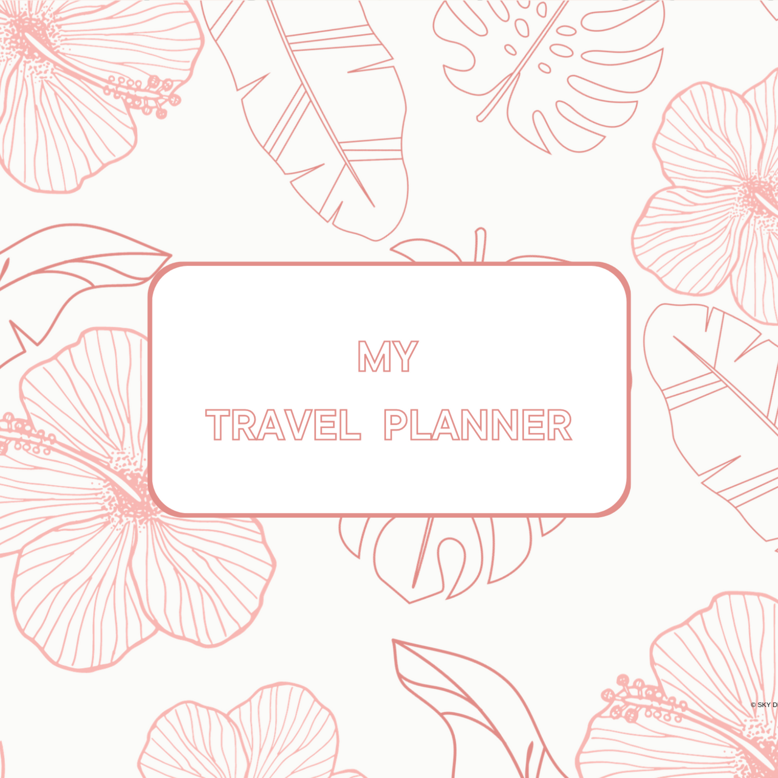 Digital Travel Planner A4 Printable-Rose Gold Hibiscus