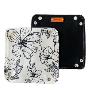 Personalized Black Vegan Leather Travel Valet – Hibiscus Scattered