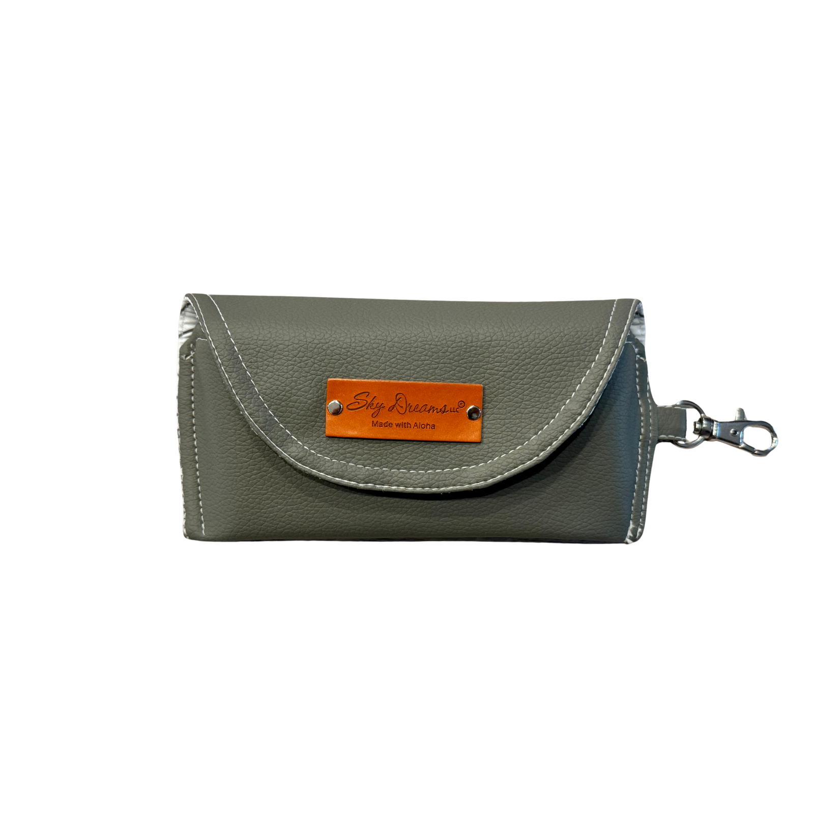 Eyewear case w/ keyhook-Grey Vegan leather with Pua Aloalo