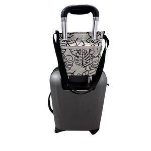 Deluxe Sky Water bottle crossbody sling with Trolley sleeve-Na Lau Aloha Beige with Black leaves