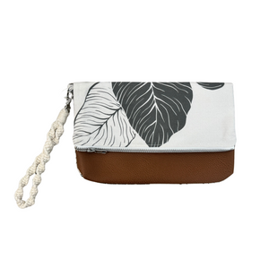 Foldover Pouch w/ Vegan leather-Boho Monstera