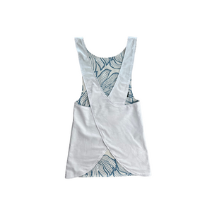 Crossback Reversible Apron Graphic-White with Na Lau leaves Slate Blue