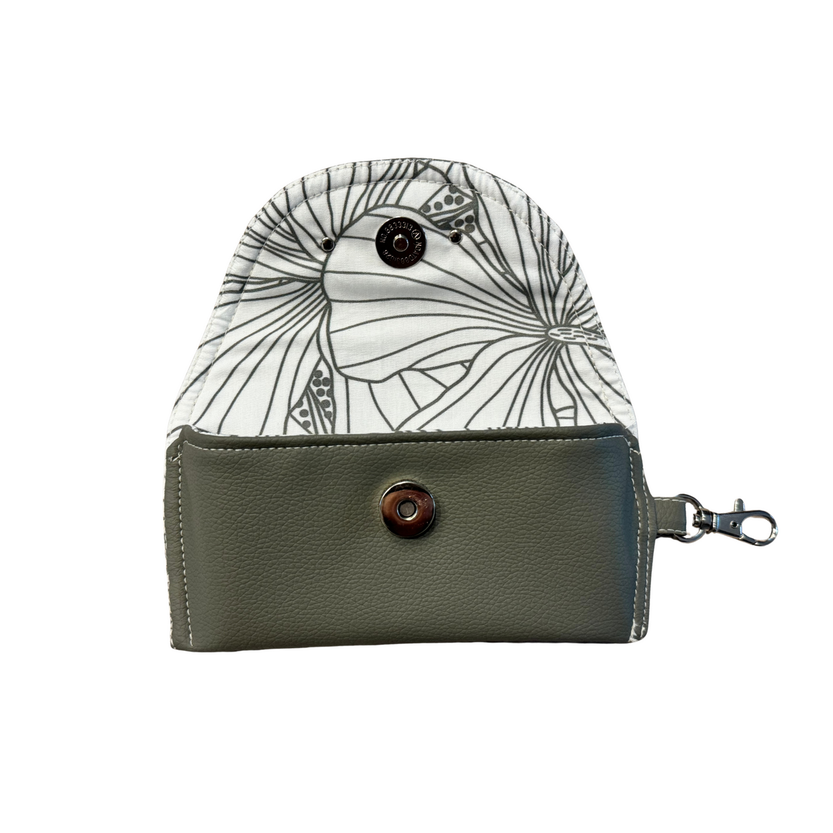 Eyewear case w/ keyhook-Grey Vegan leather with Pua Aloalo