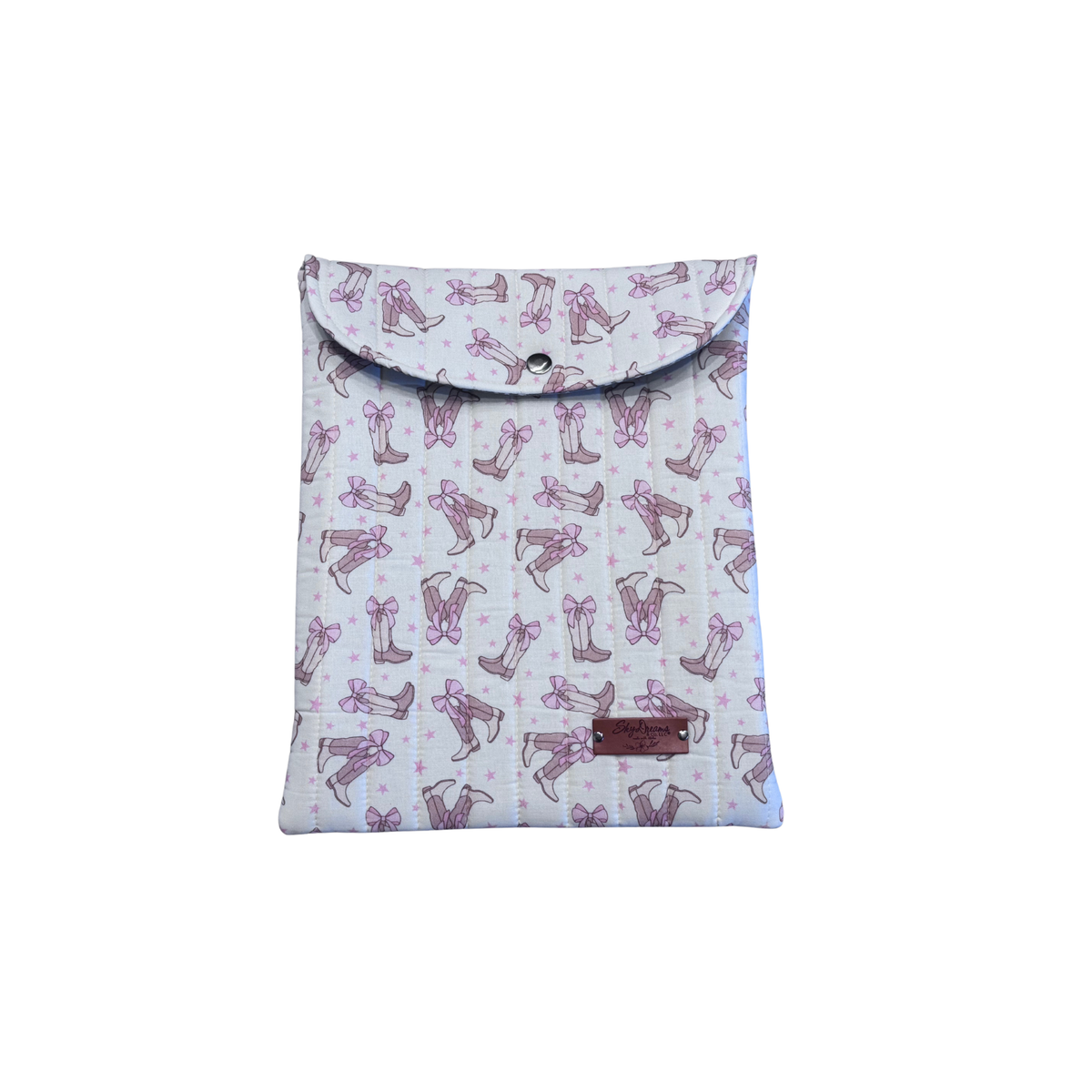 Quilted Laptop + iPad Sleeve – Pink Boots + Bows