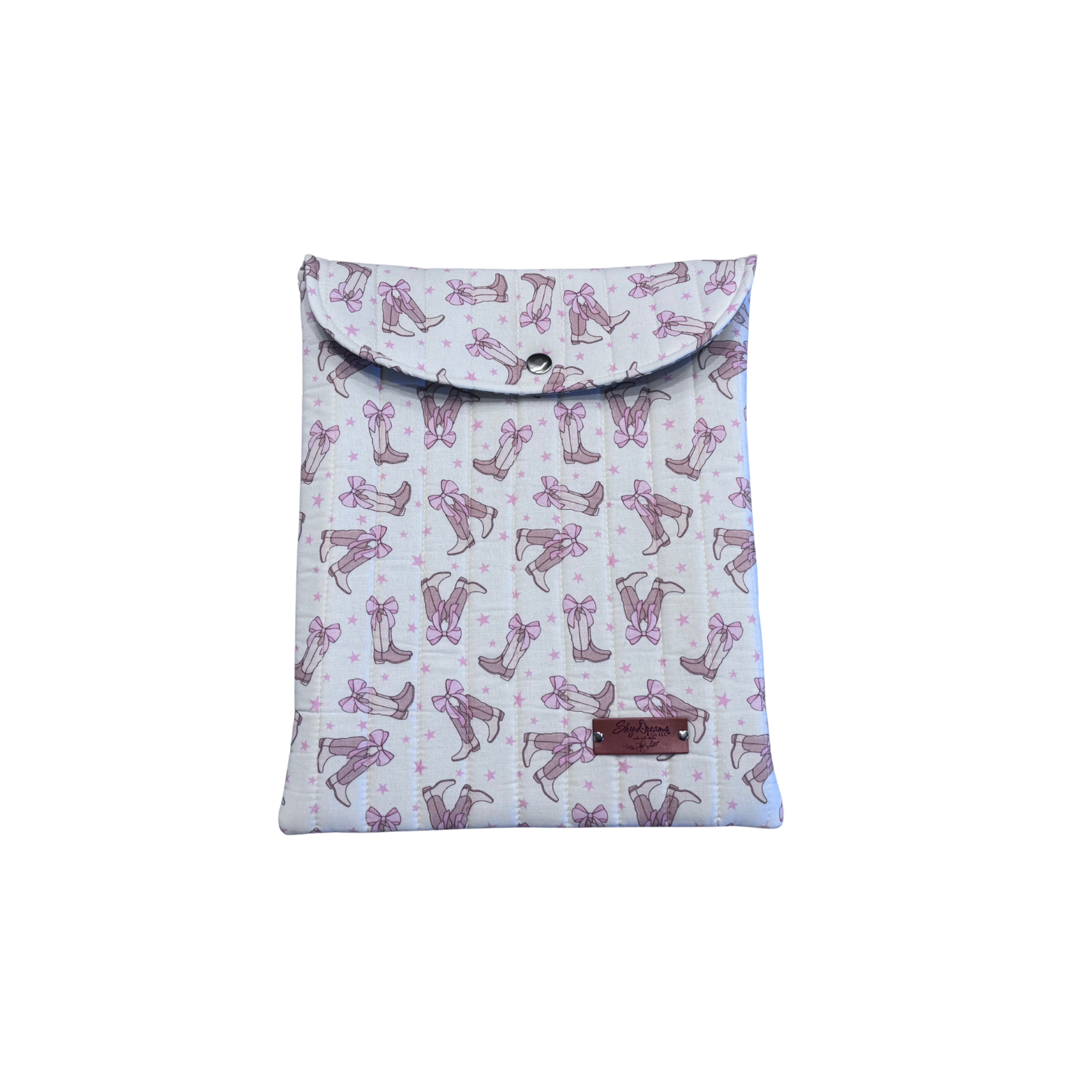 Quilted Laptop + iPad Sleeve – Pink Boots + Bows