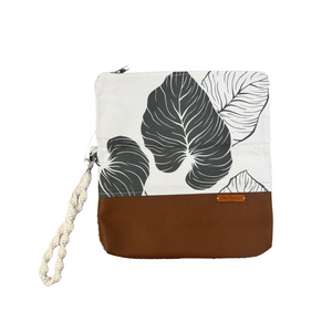 Foldover Pouch w/ Vegan leather-Boho Monstera