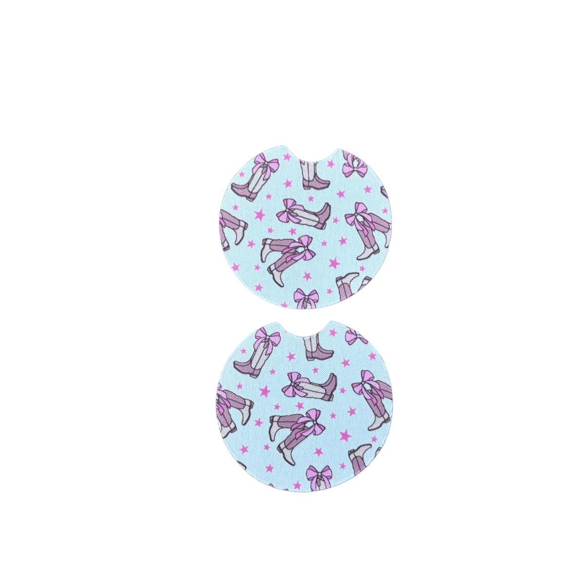 Neoprene Car Coaster set-Pink boots & bows
