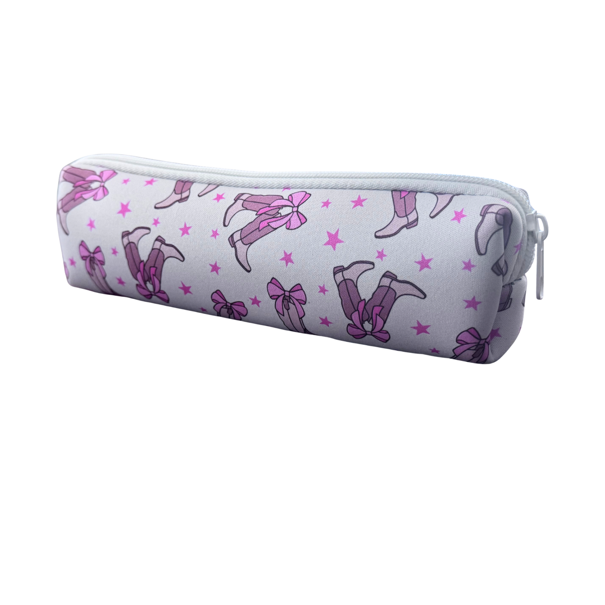Neoprene Pencil/Brush Zip pouch-Pink boots &amp; bows