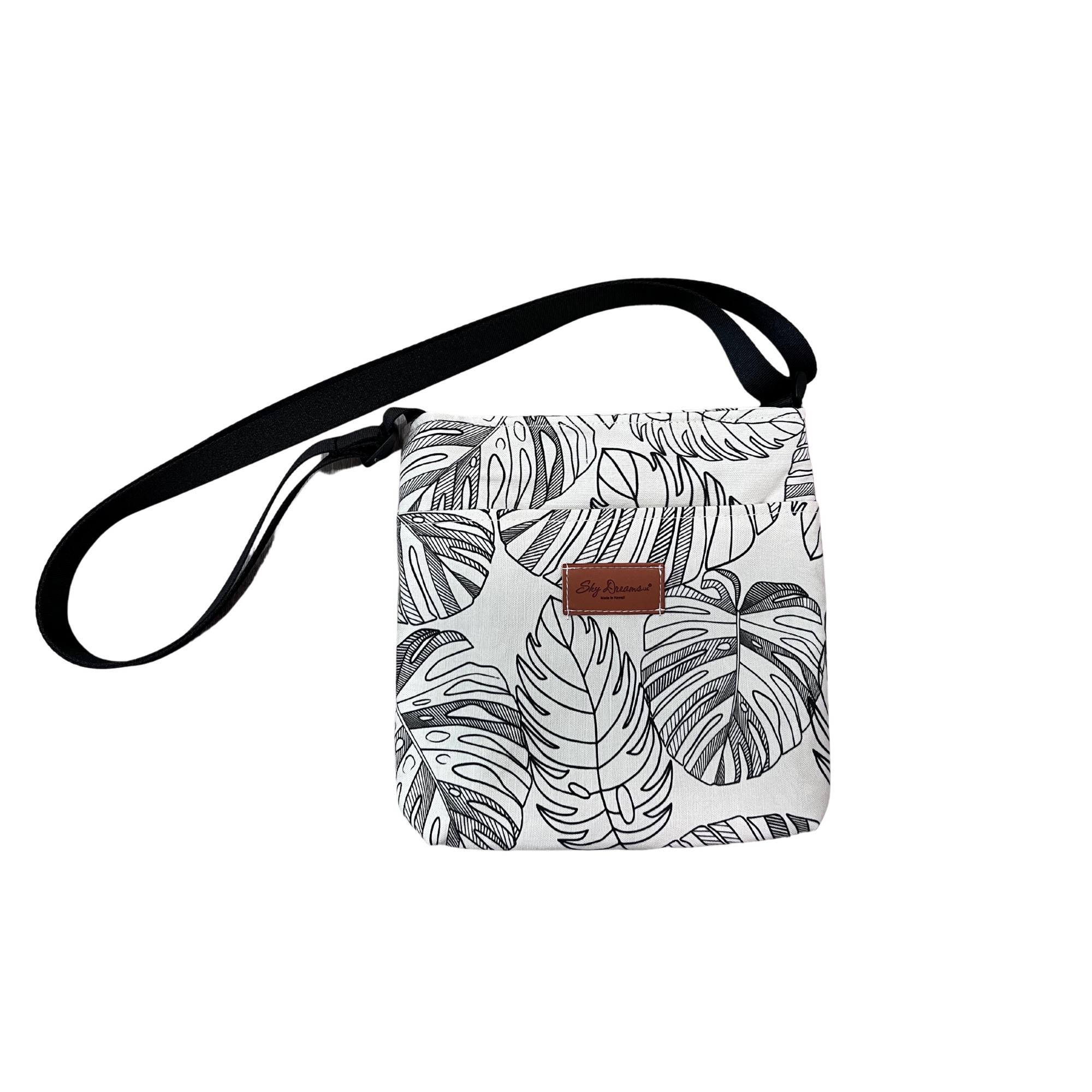 Deluxe Sky Water bottle crossbody sling with Trolley sleeve-Large Monstera Scattered