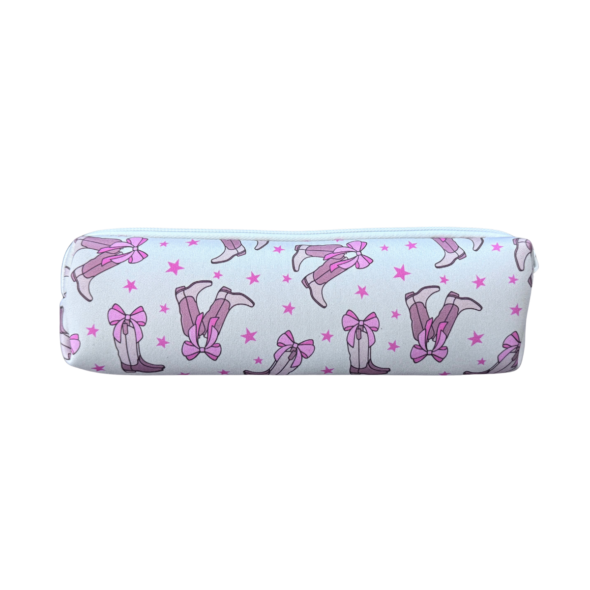 Neoprene Pencil/Brush Zip pouch-Pink boots & bows