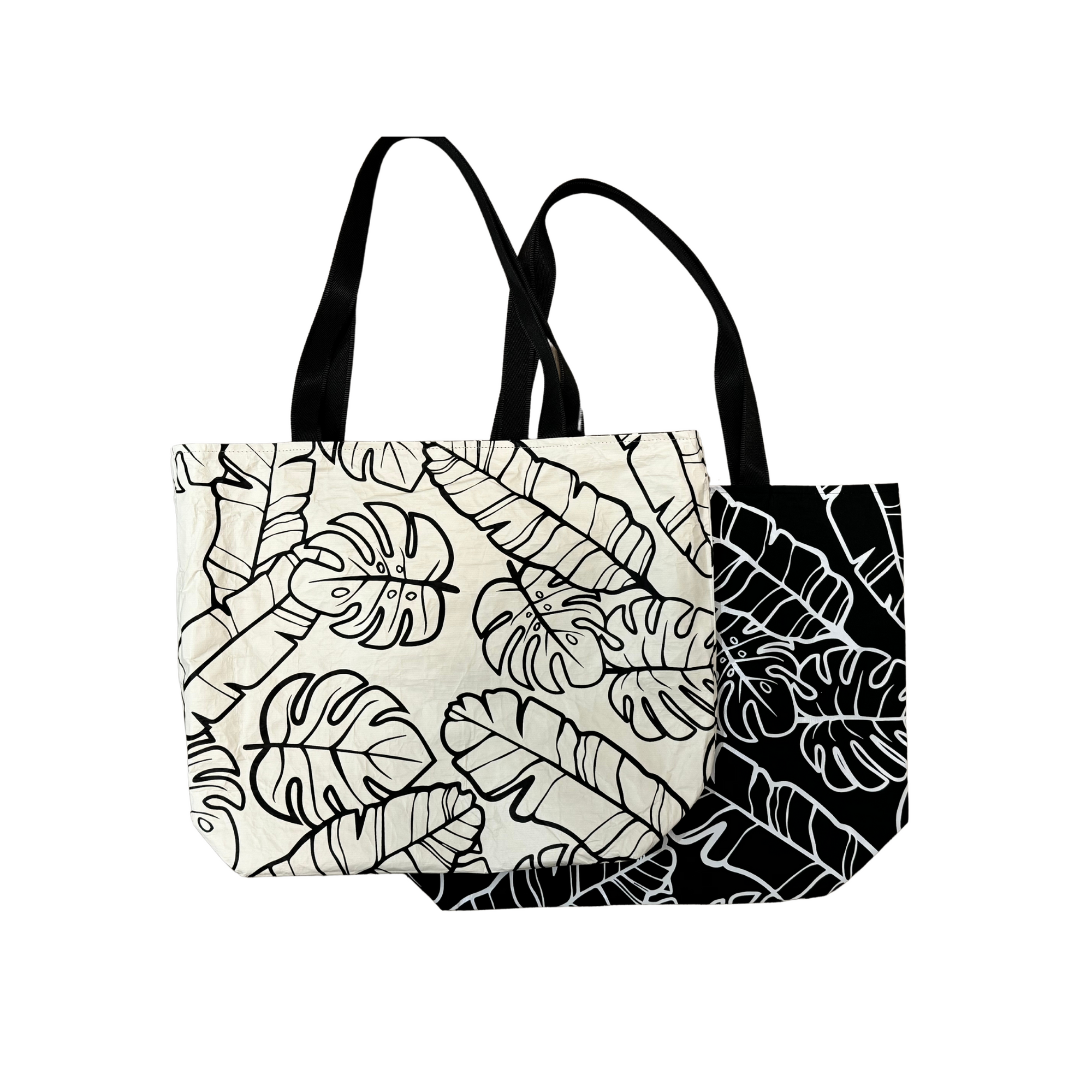 Reversible tote-Na Lau aloha Beige with black leaves