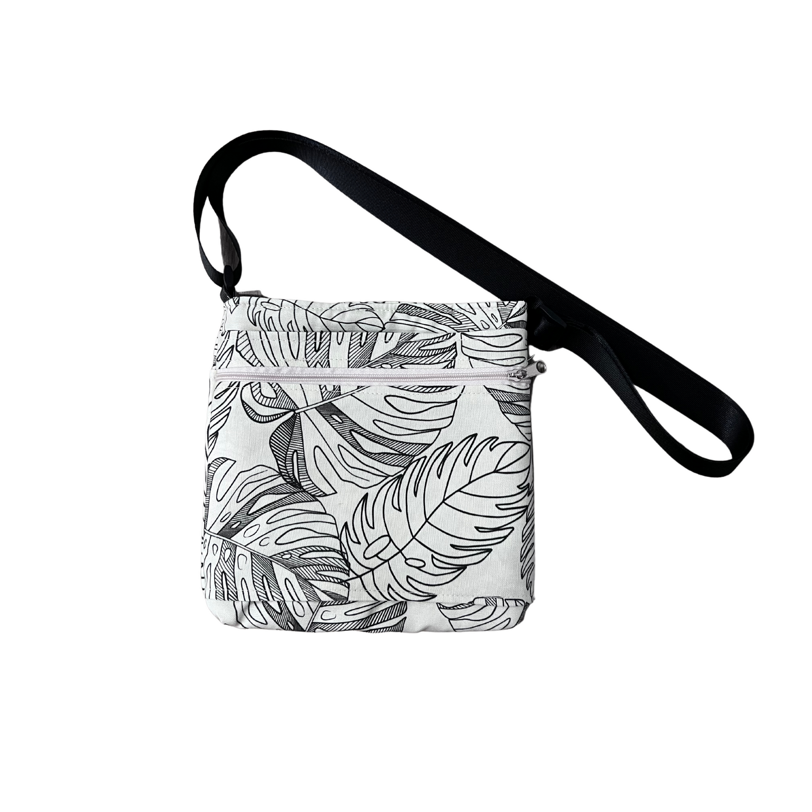 Deluxe Sky Water bottle crossbody sling with Trolley sleeve-Large Monstera Scattered