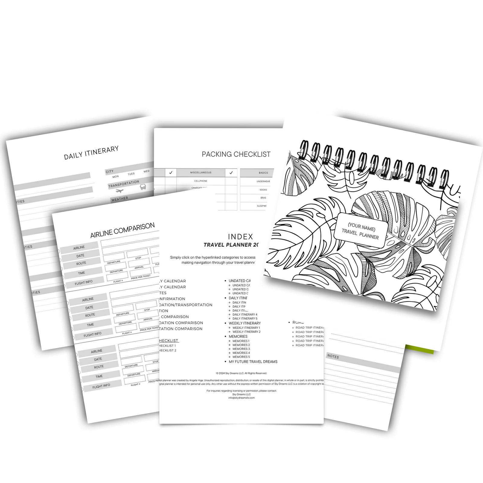 Travel Planner Journal-Large Monstera Scattered