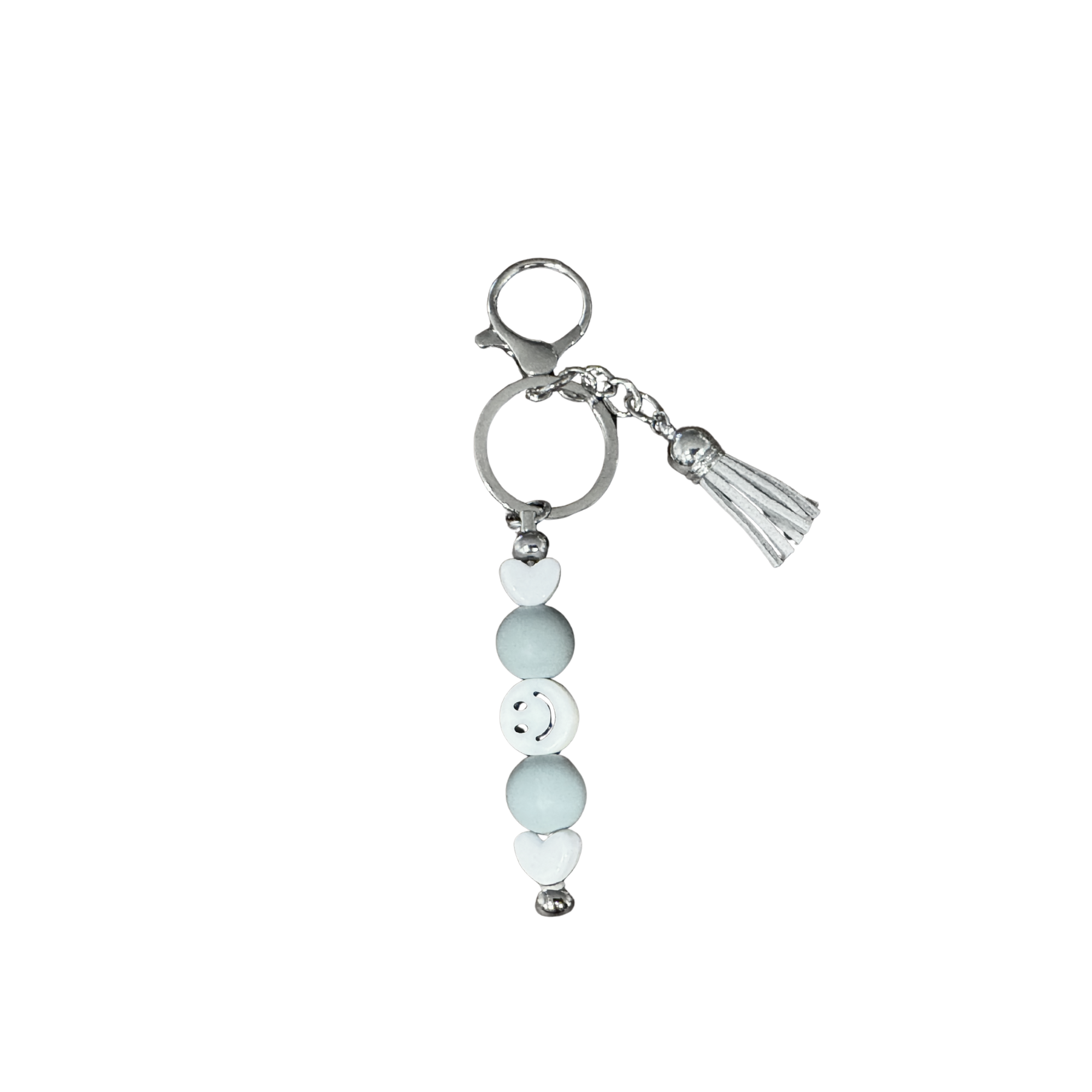 Violet's Sparkle shop-Beaded keychain Grey happy face