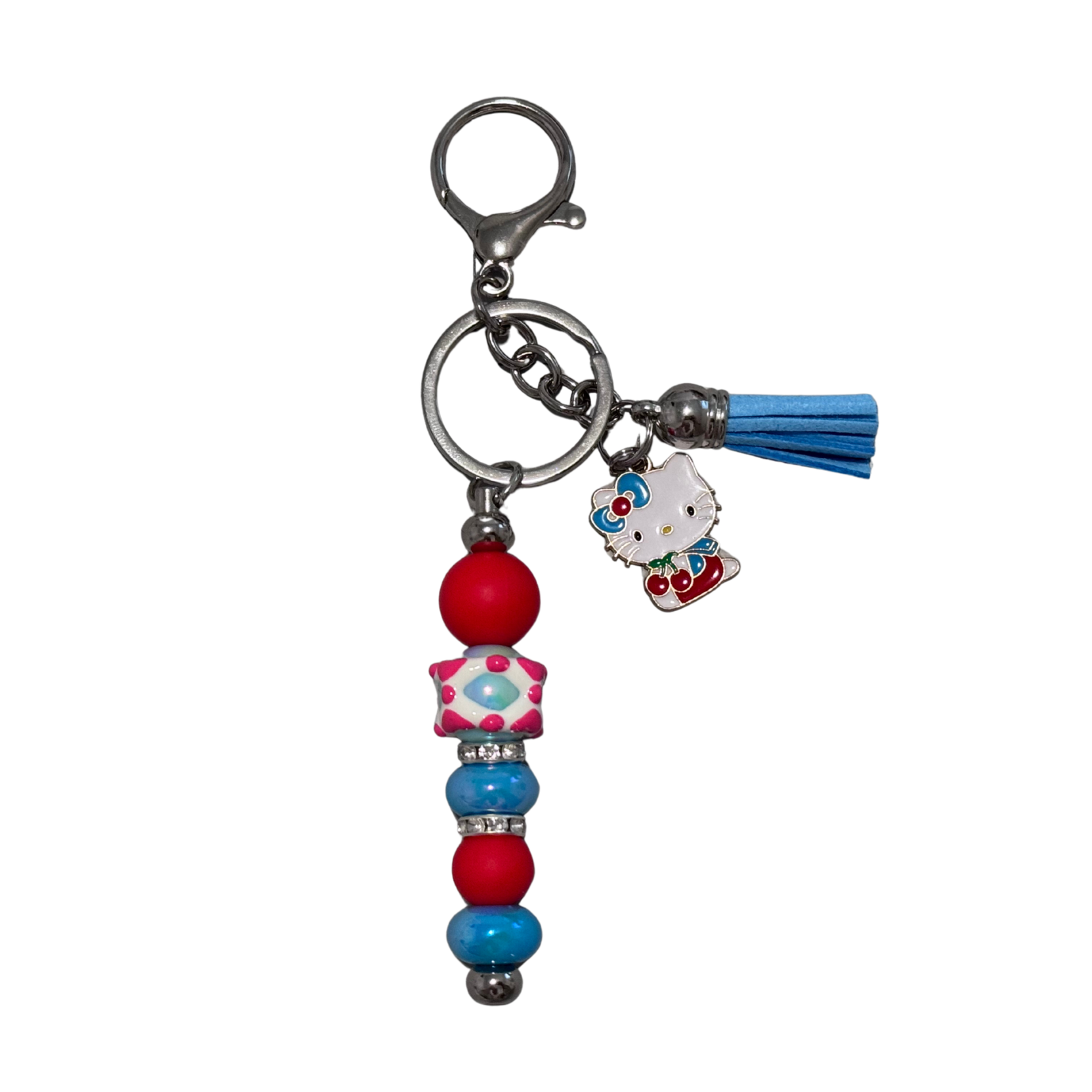 Violet's Sparkle shop-Beaded keychain red and blue kitty