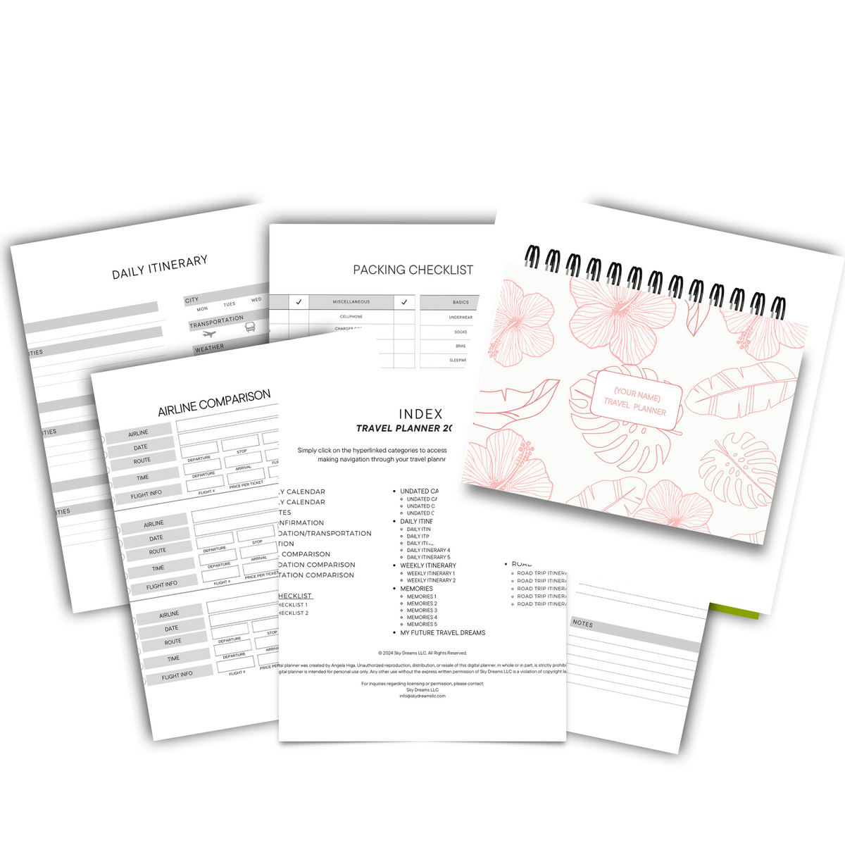 Travel Planner Journal-Rose Gold Hibiscus