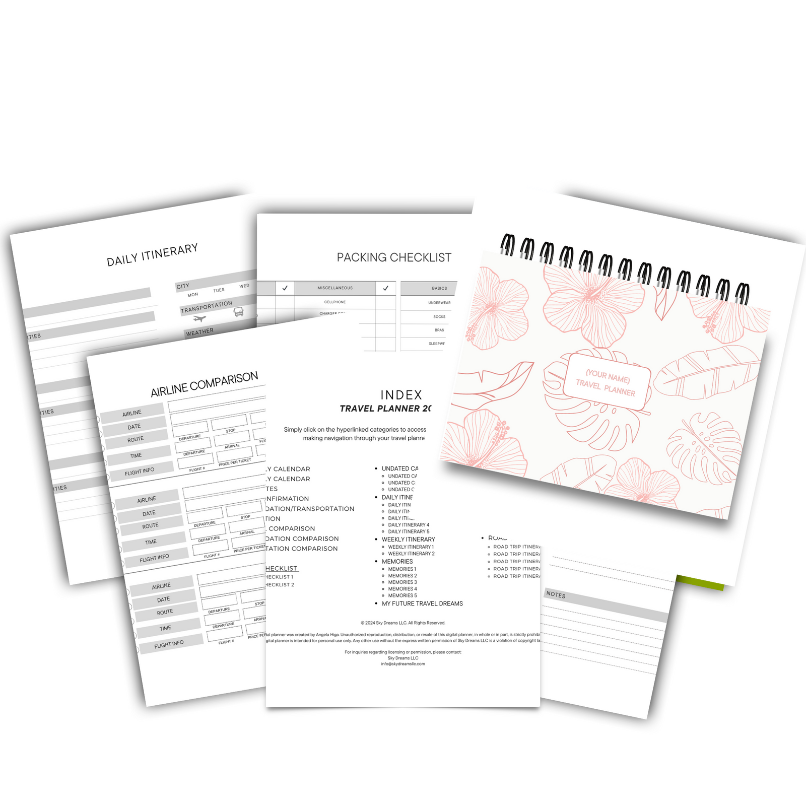 Travel Planner Journal-Rose Gold Hibiscus