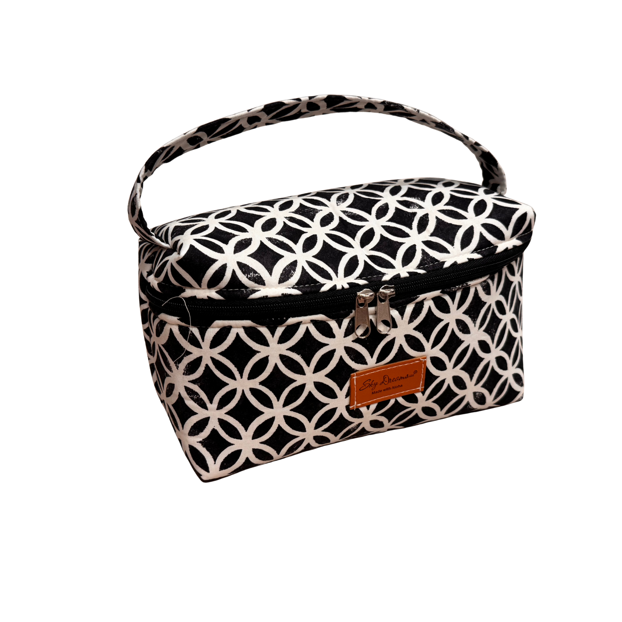 Padded Train case toiletry bag-Black & White Dahlia