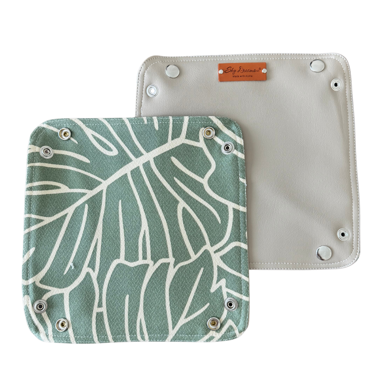 Travel Valet with Beige Vegan leather-Sage Monstera