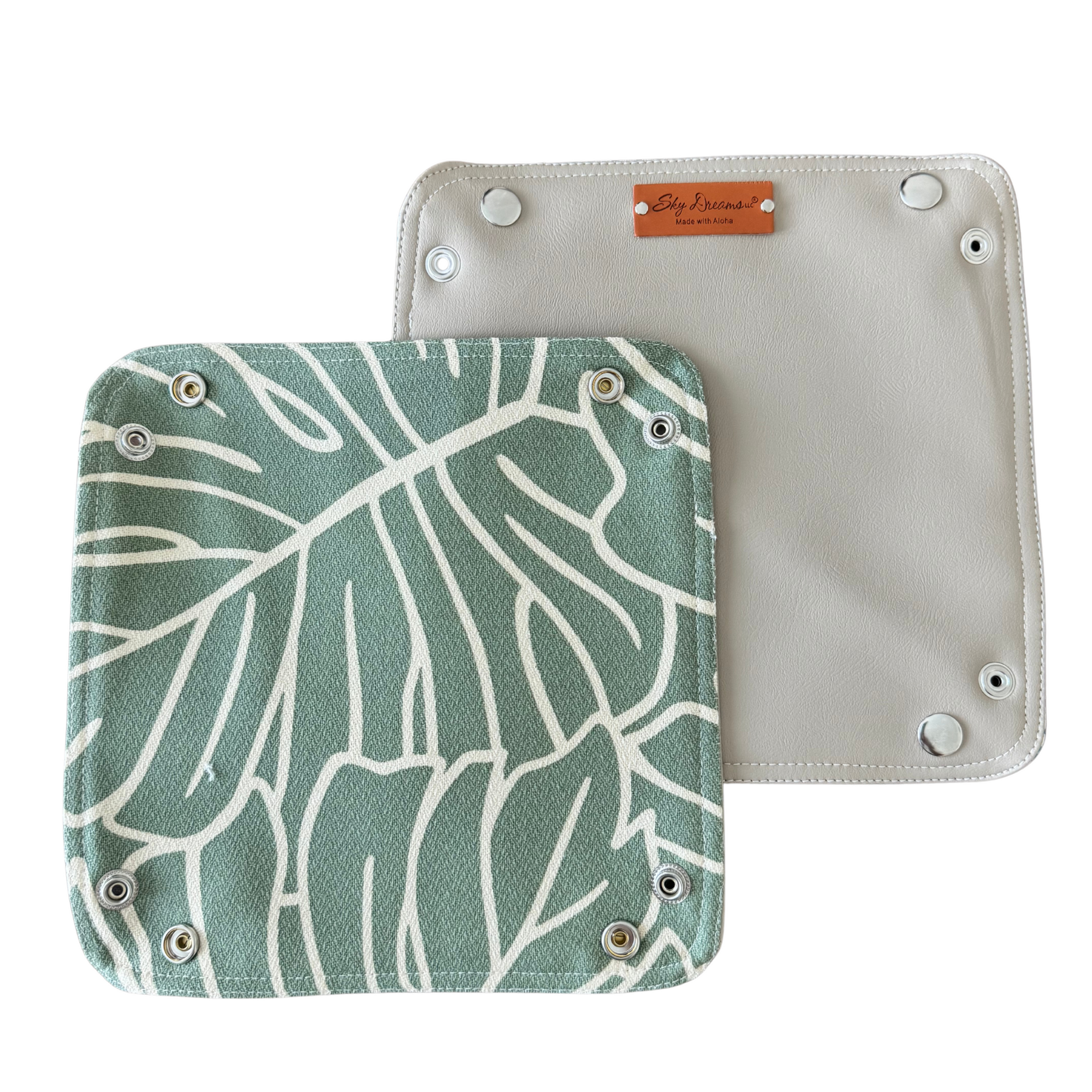 Travel Valet with Beige Vegan leather-Sage Monstera