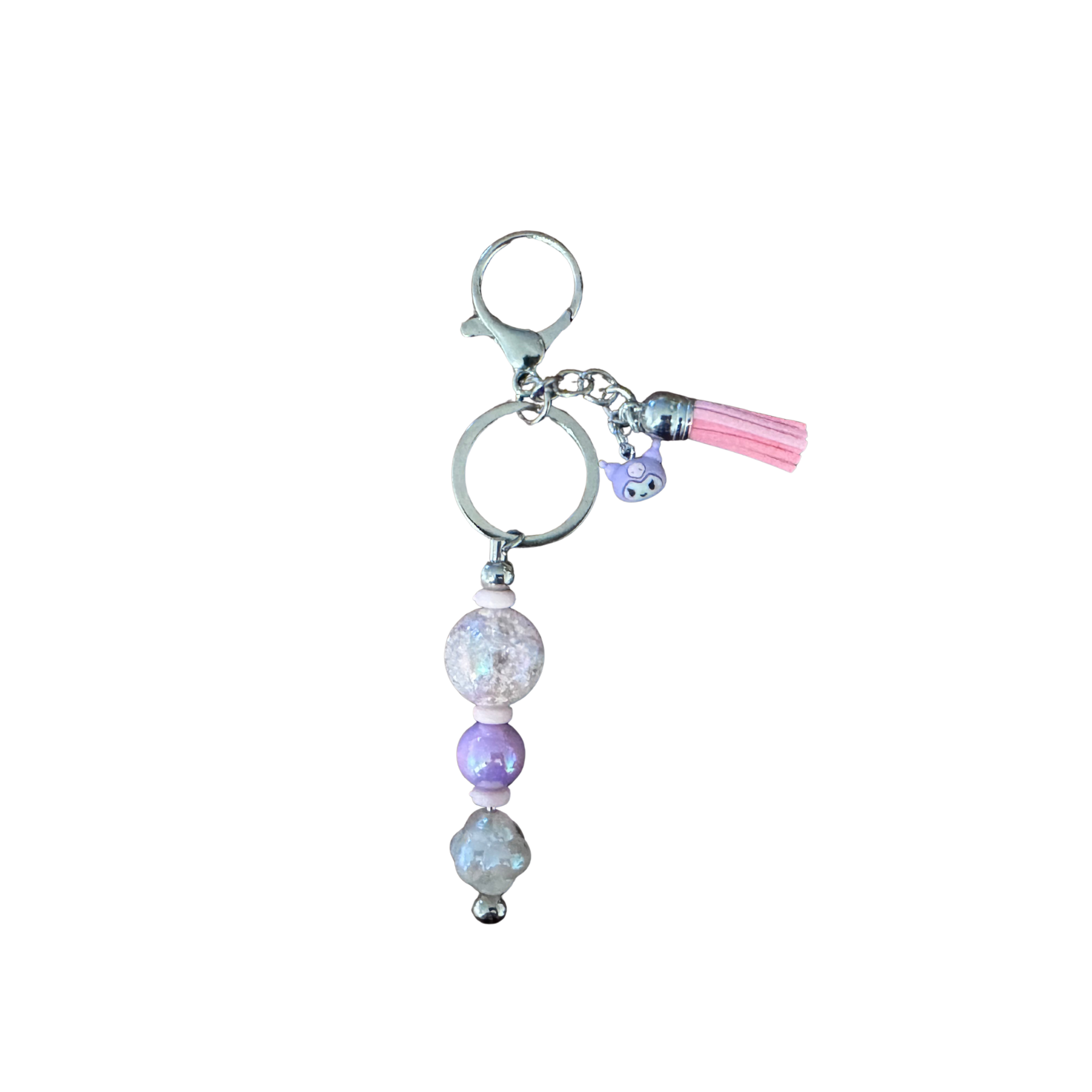Violet's Sparkle shop-Beaded keychain clear beads and little kawaii charm