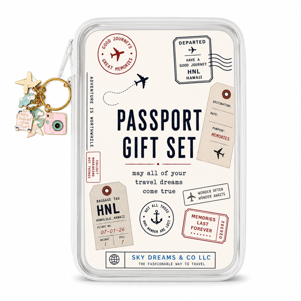 Passport Gift Set – Pink Vegan Leather + Clear Hard Shell Pouch