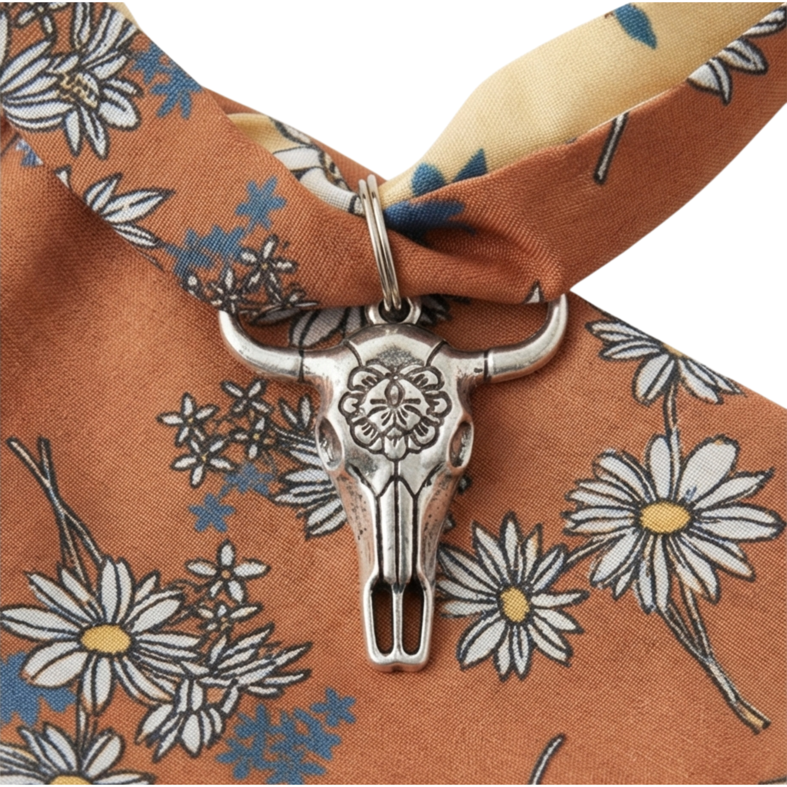 Scarf necklace-Brown Daisy w/ Longhorn charm