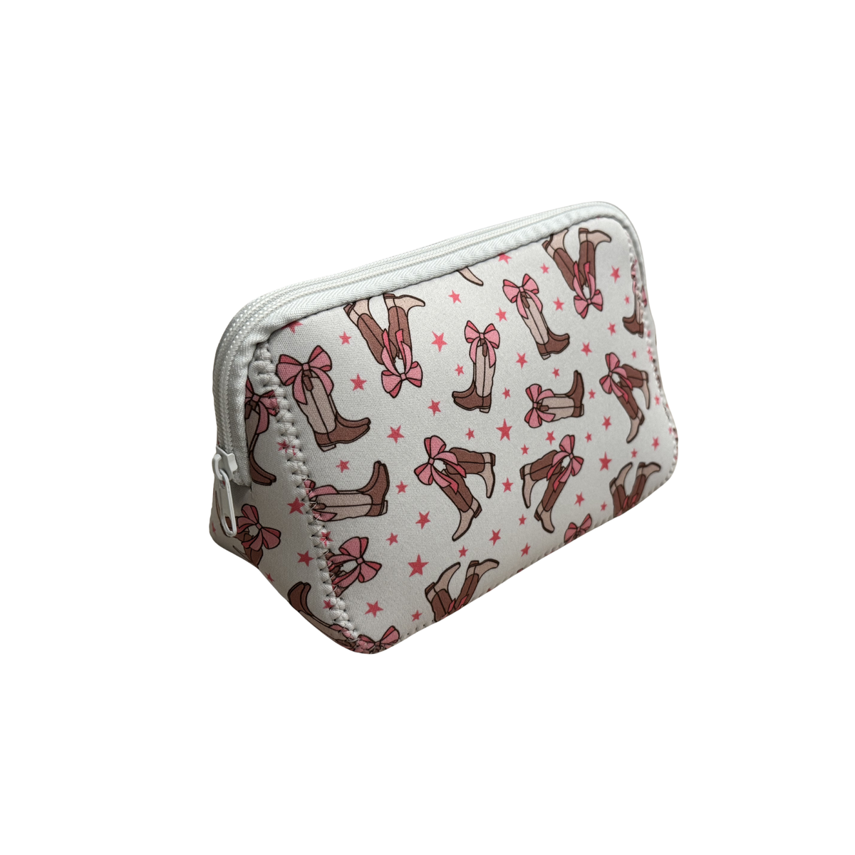 Neoprene Toiletry/Makeup pouch-Pink boots &amp; bows