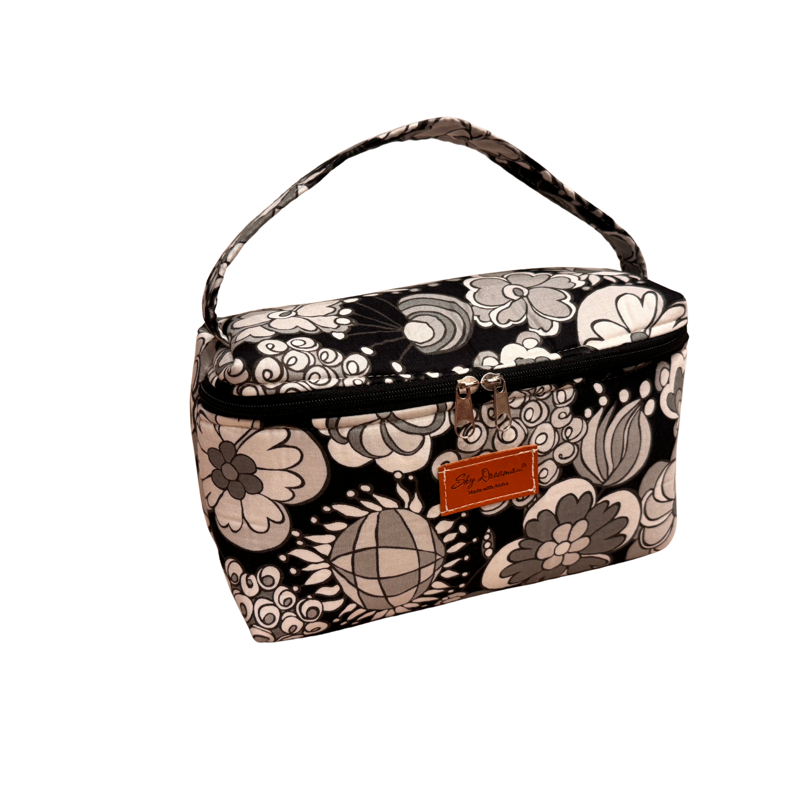 Padded Train case cosmetic bag-Black & White Licorice Fizz