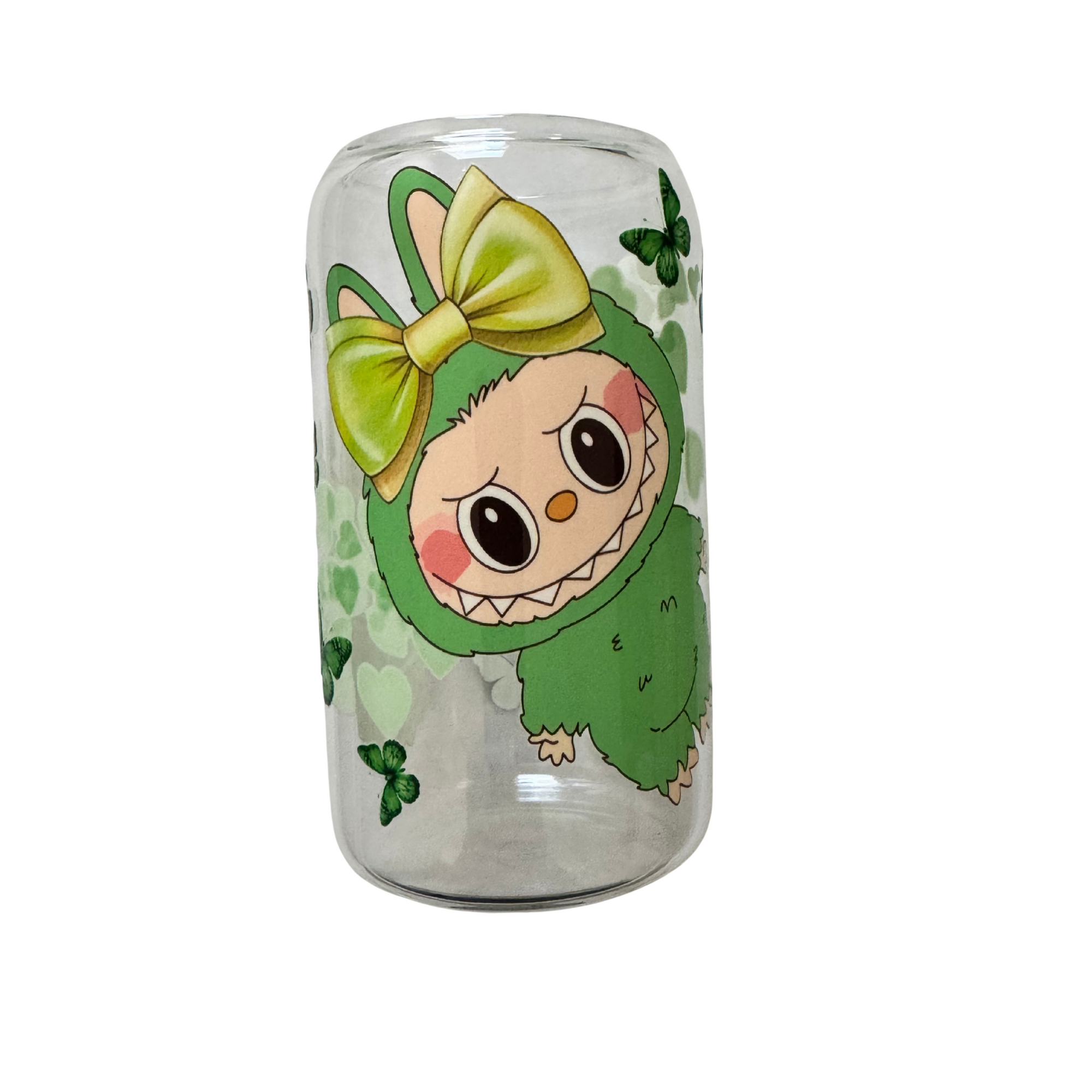 Limited edition-Glass tumbler with bamboo lid and glass straw-Design 3