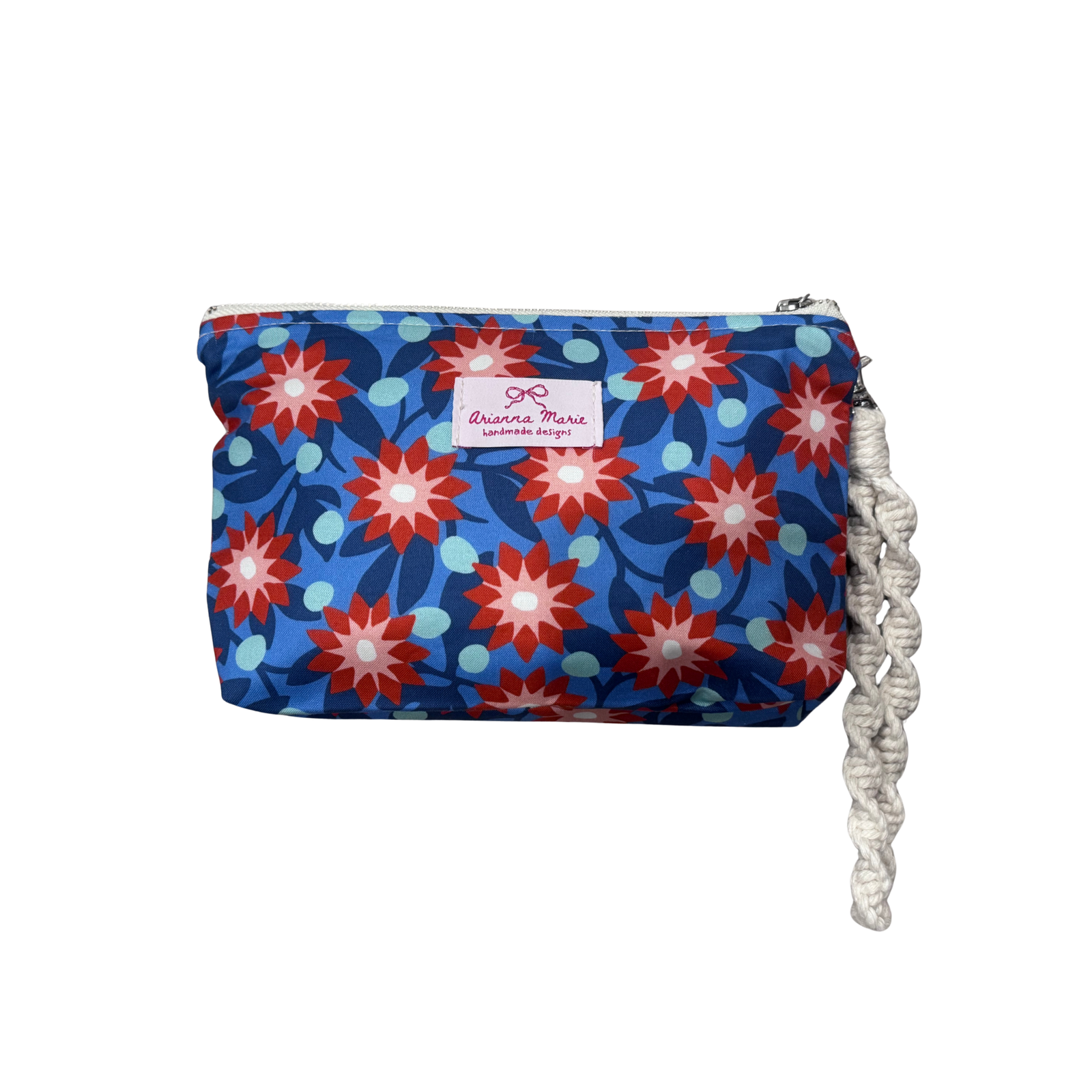 Arianna Marie zipper pouch-Red burst on blue-Limited edition