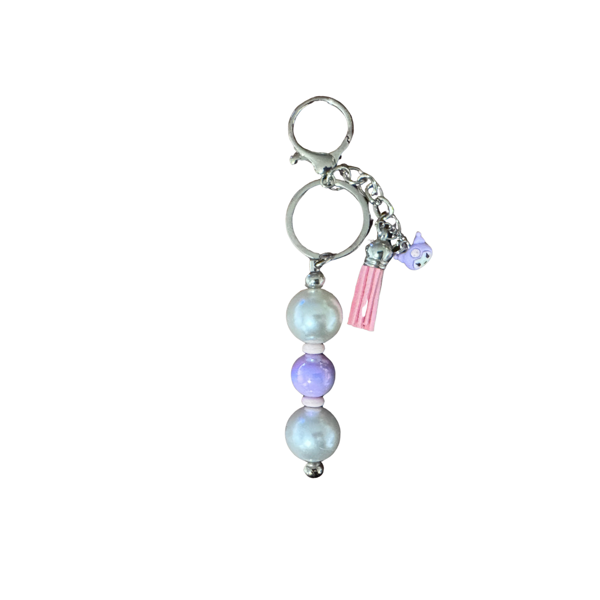 Violet&#39;s Sparkle shop-Beaded keychain White beads and little kawaii charm