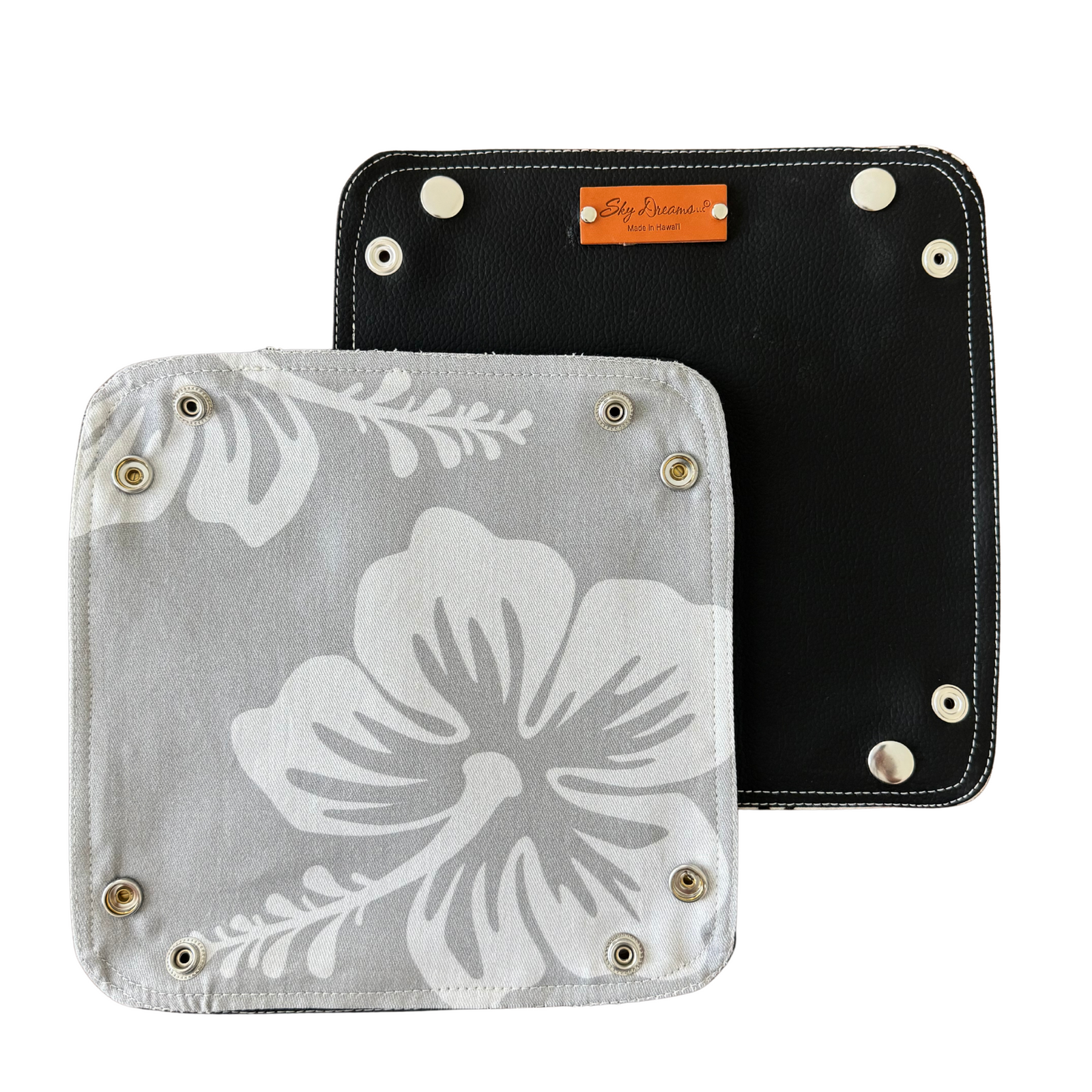 Travel Valet with Black Vegan leather-Greyscale Hibiscus