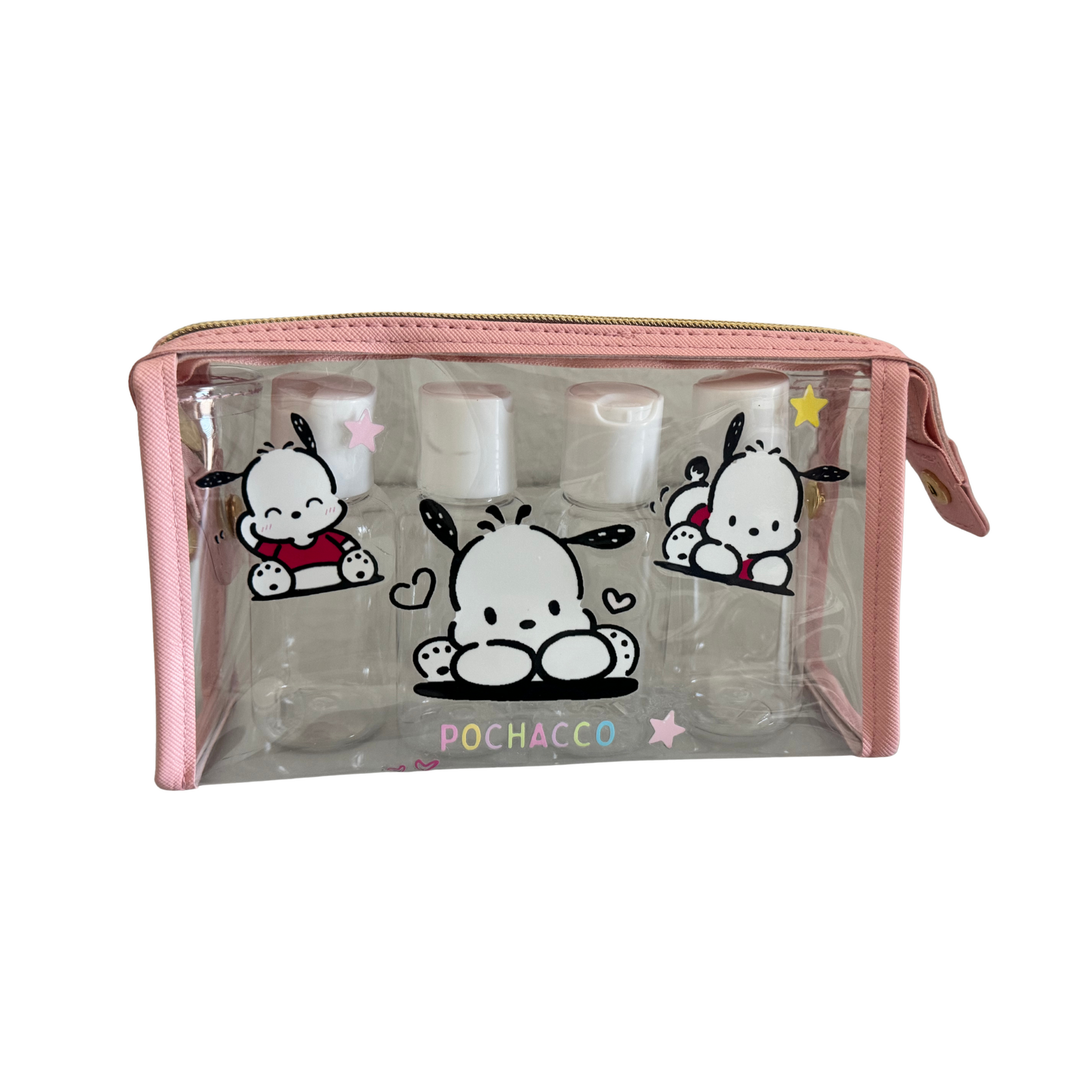 Limited edition-Clear toiletry bag with 4 bottles Design 6a