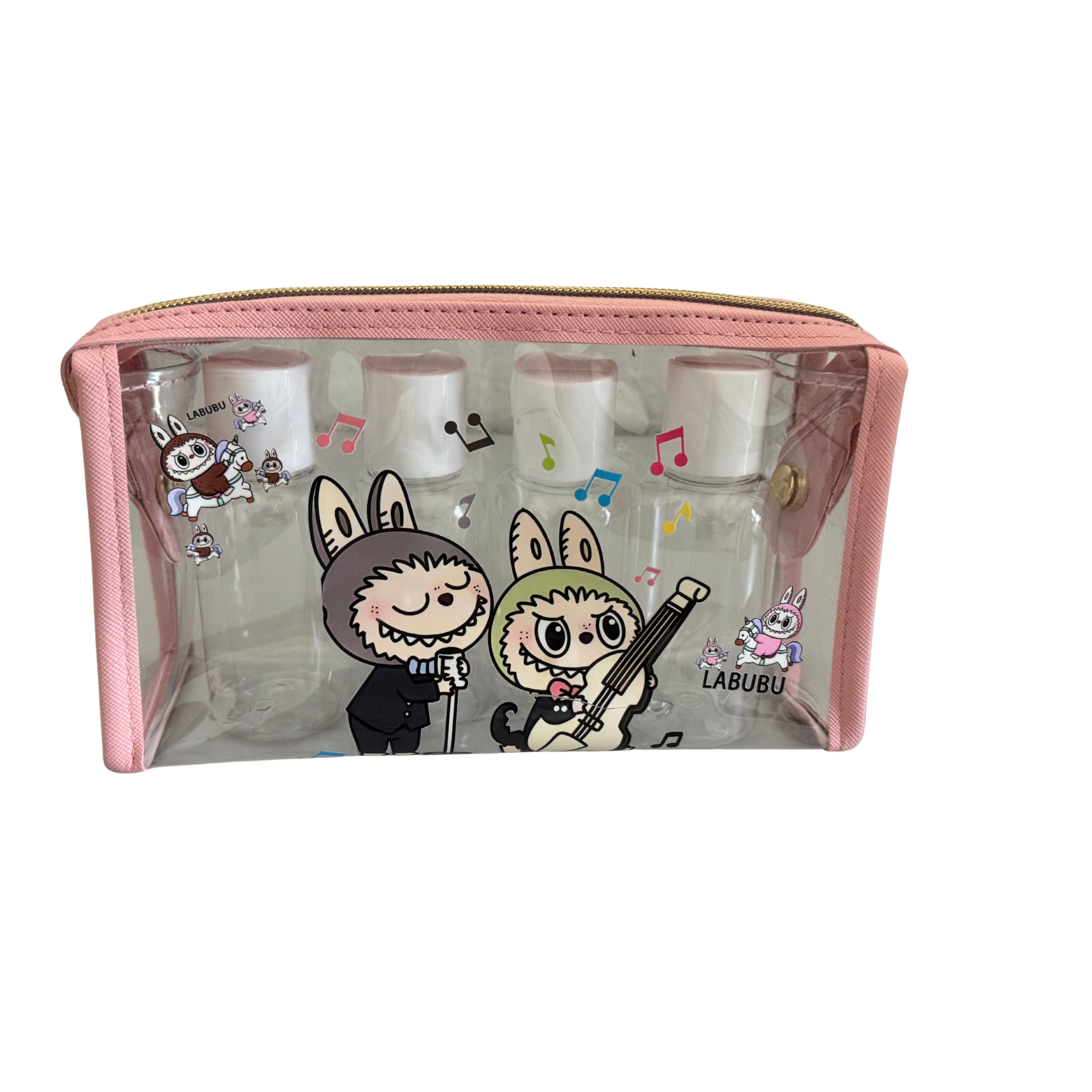 Limited edition-Clear toiletry bag with 4 bottles Design 1a