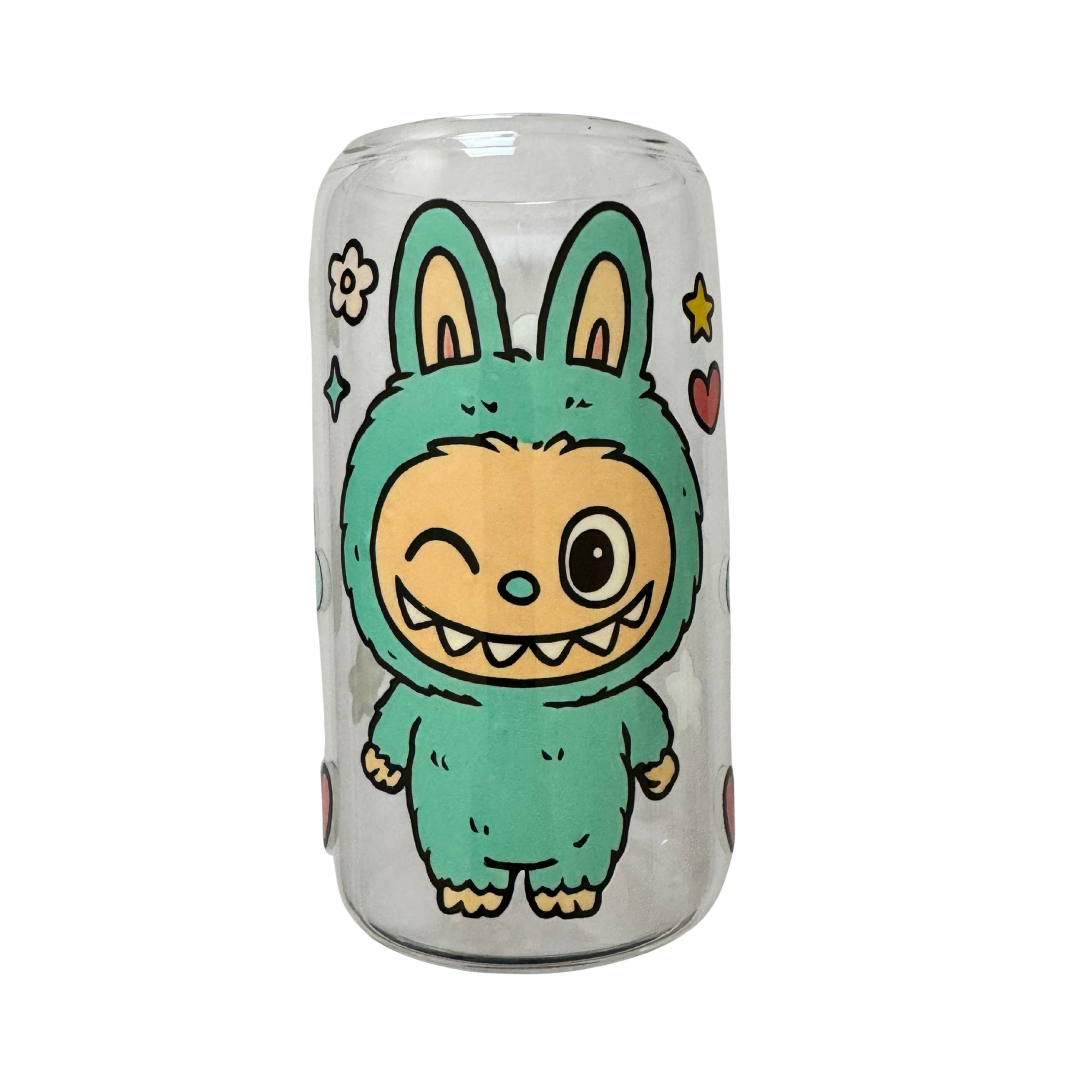 Limited edition-Glass tumbler with bamboo lid and glass straw-Design 4