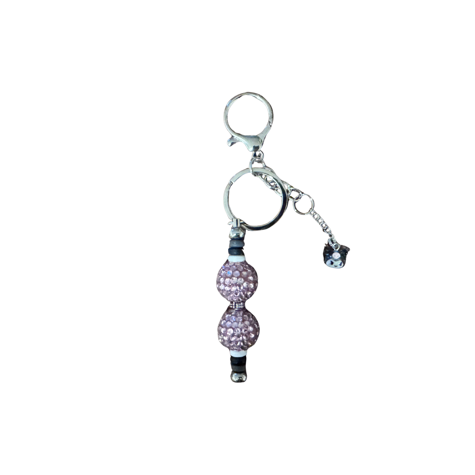 Violet's Sparkle shop-Beaded keychain White sparkle with pink tassel and kawaii charm