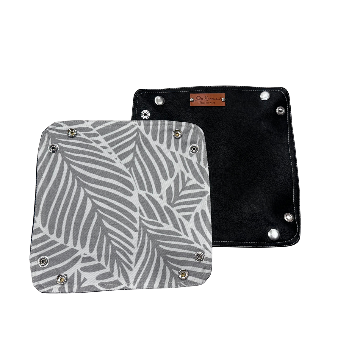 Personalized Black Vegan Leather Travel Valet - Kalo leaves