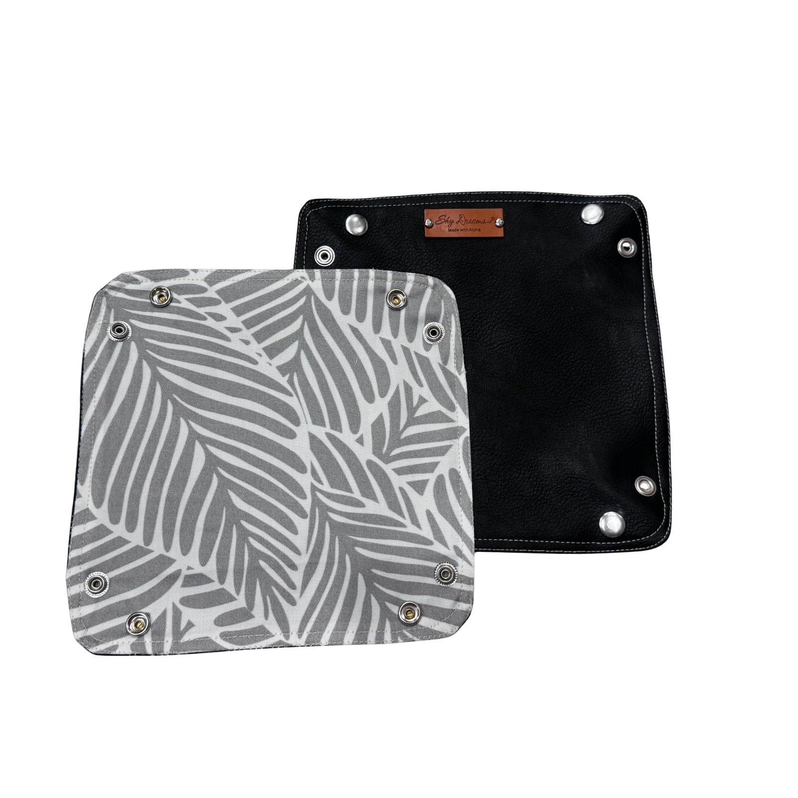 Personalized Black Vegan Leather Travel Valet - Kalo leaves