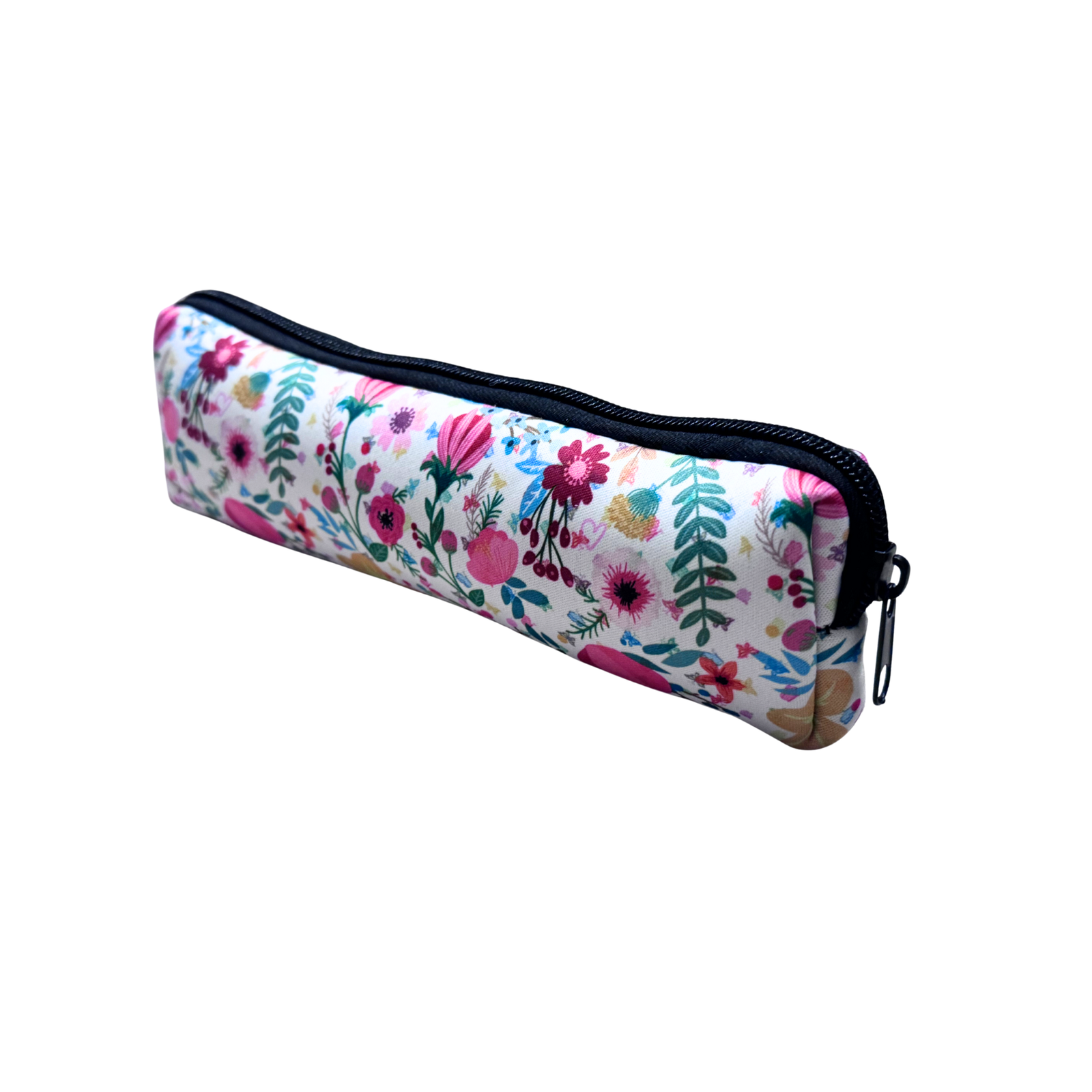 Neoprene Pencil/Brush Zip pouch-Flowers & Butterflies