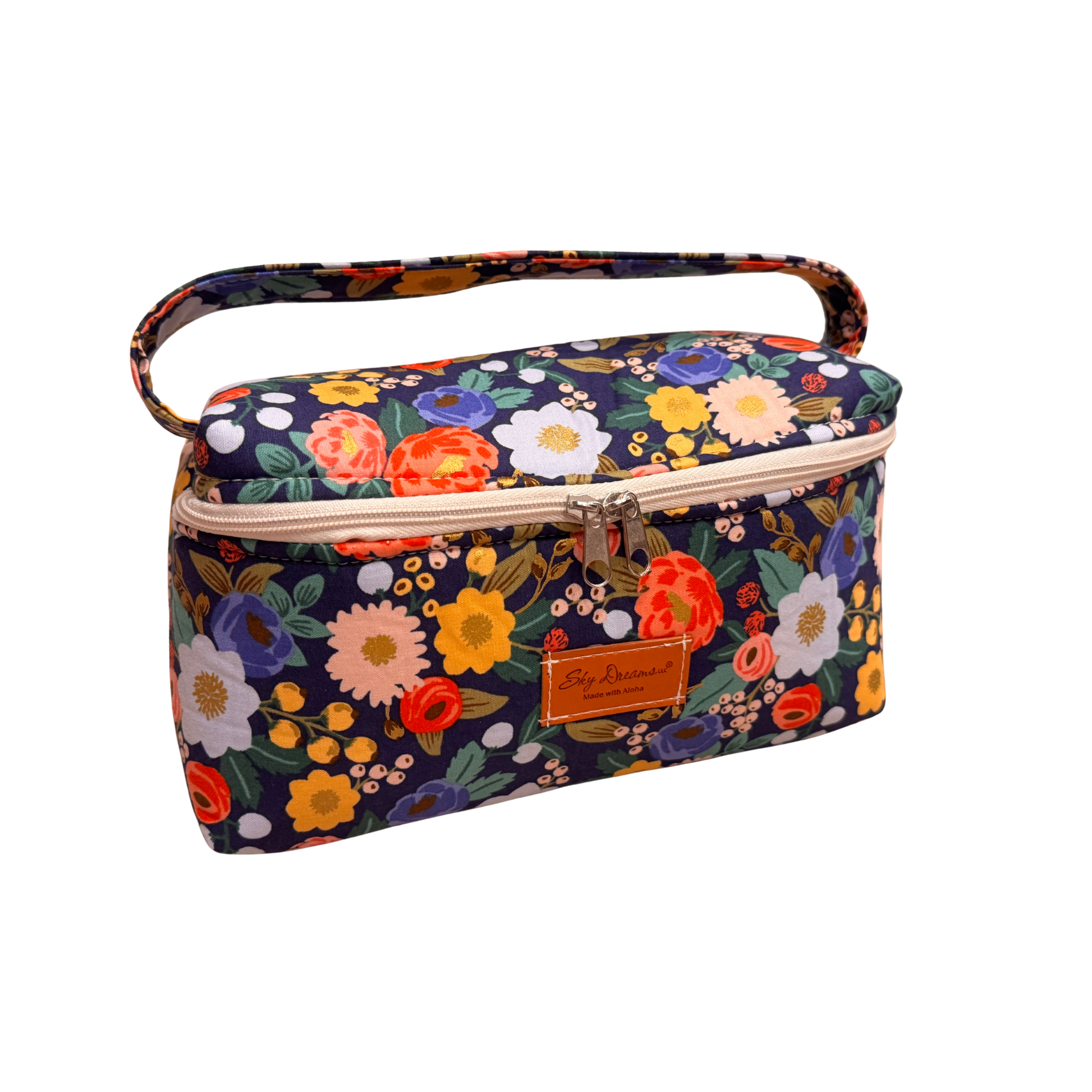 Padded Train case toiletry bag-Vintage Navy blossoms