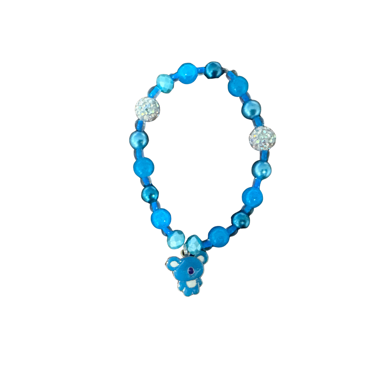 Violet&#39;s Sparkle shop-Large bracelet w/ charm-Blue beads and bear