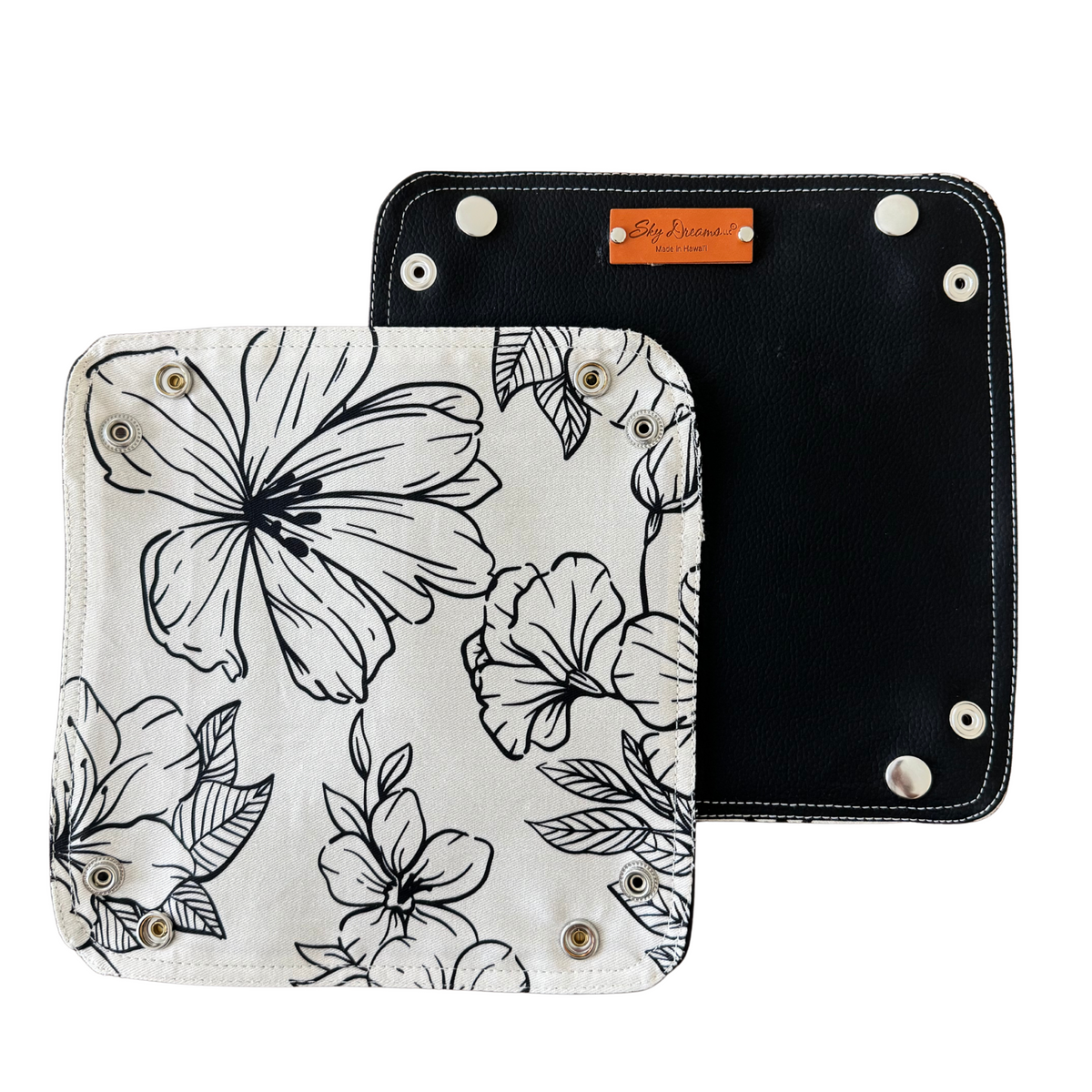 Personalized Black Vegan Leather Travel Valet – Hibiscus Scattered
