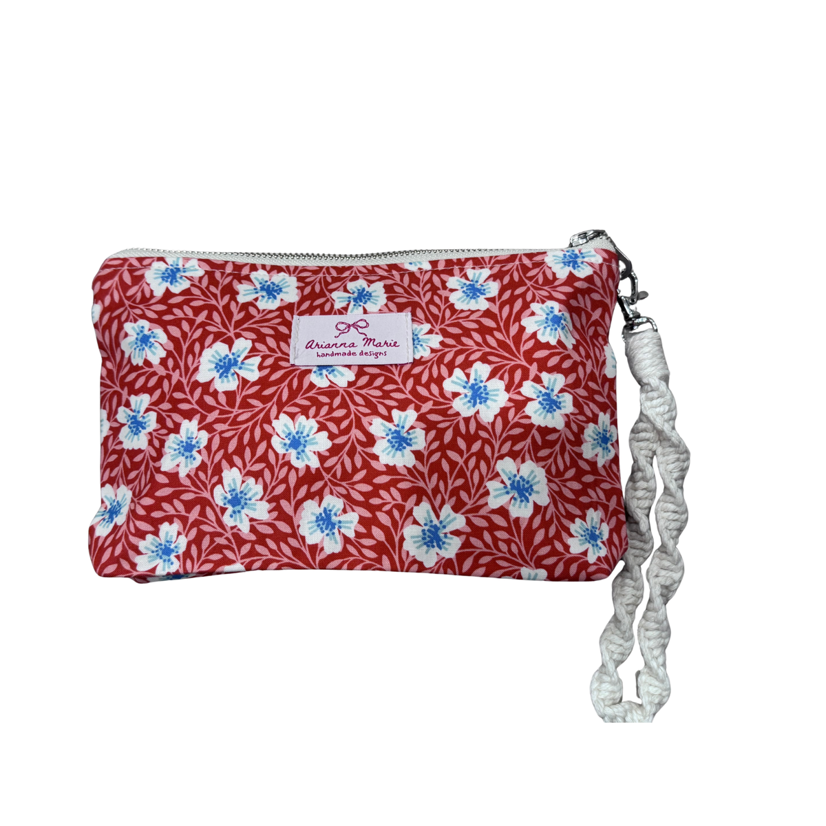 Arianna Marie zipper pouch-Red with blue daisy-Limited edition