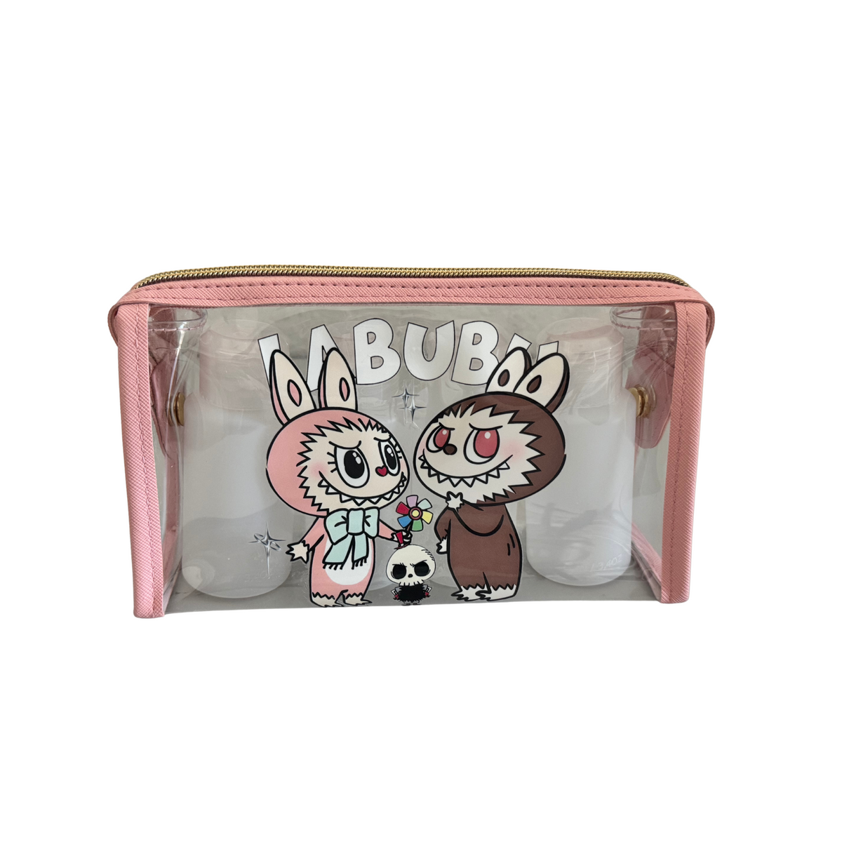 Limited edition-Clear toiletry bag with 4 bottles Design 2a