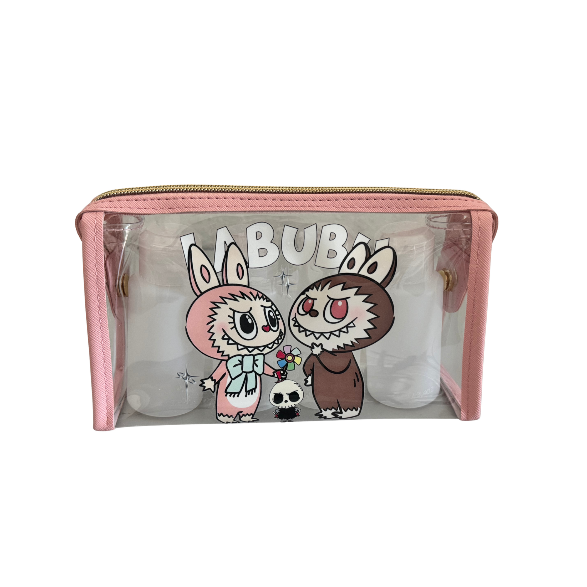 Limited edition-Clear toiletry bag with 4 bottles Design 2a